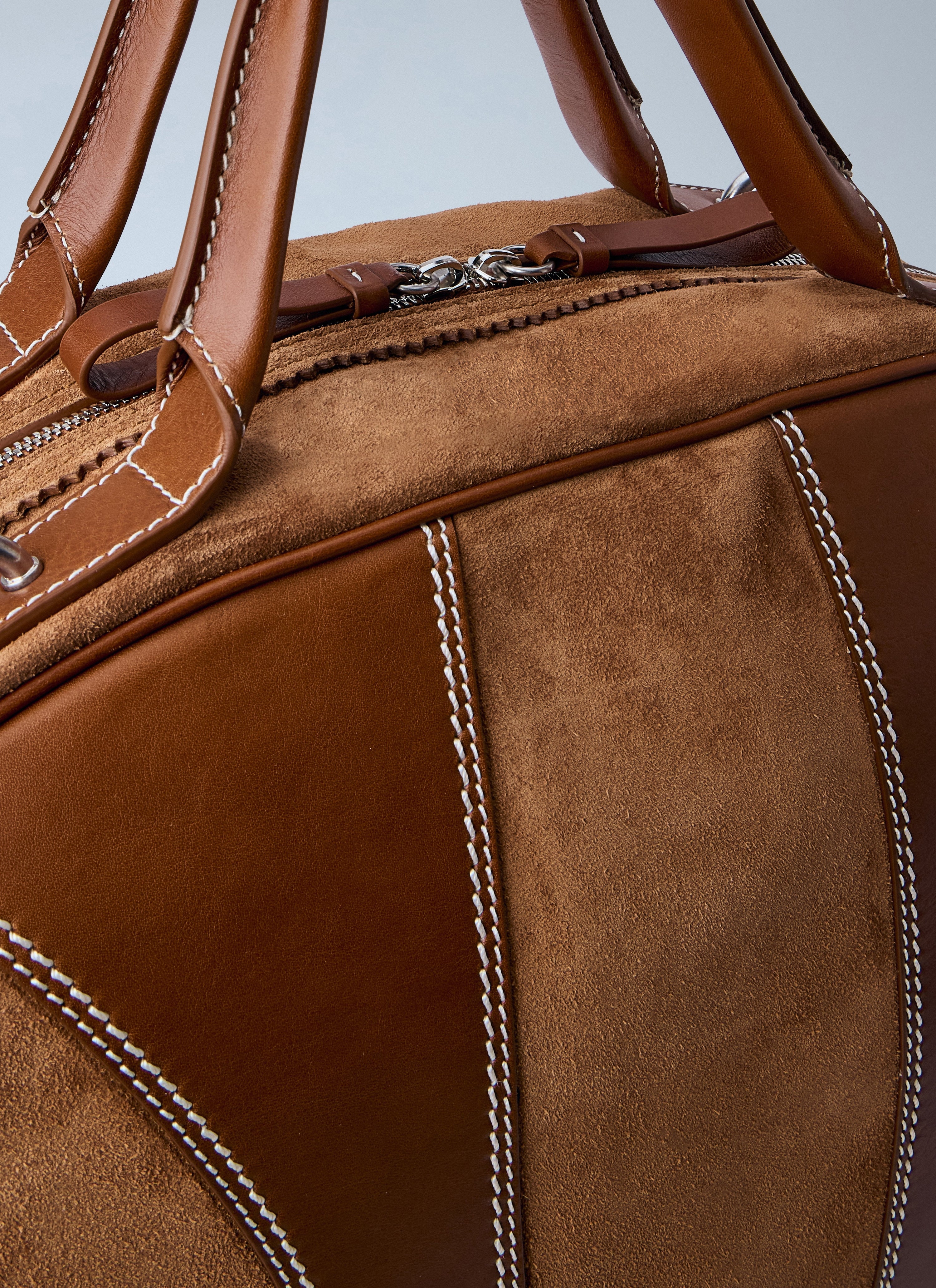 Leather-trimmed suede duffel bag