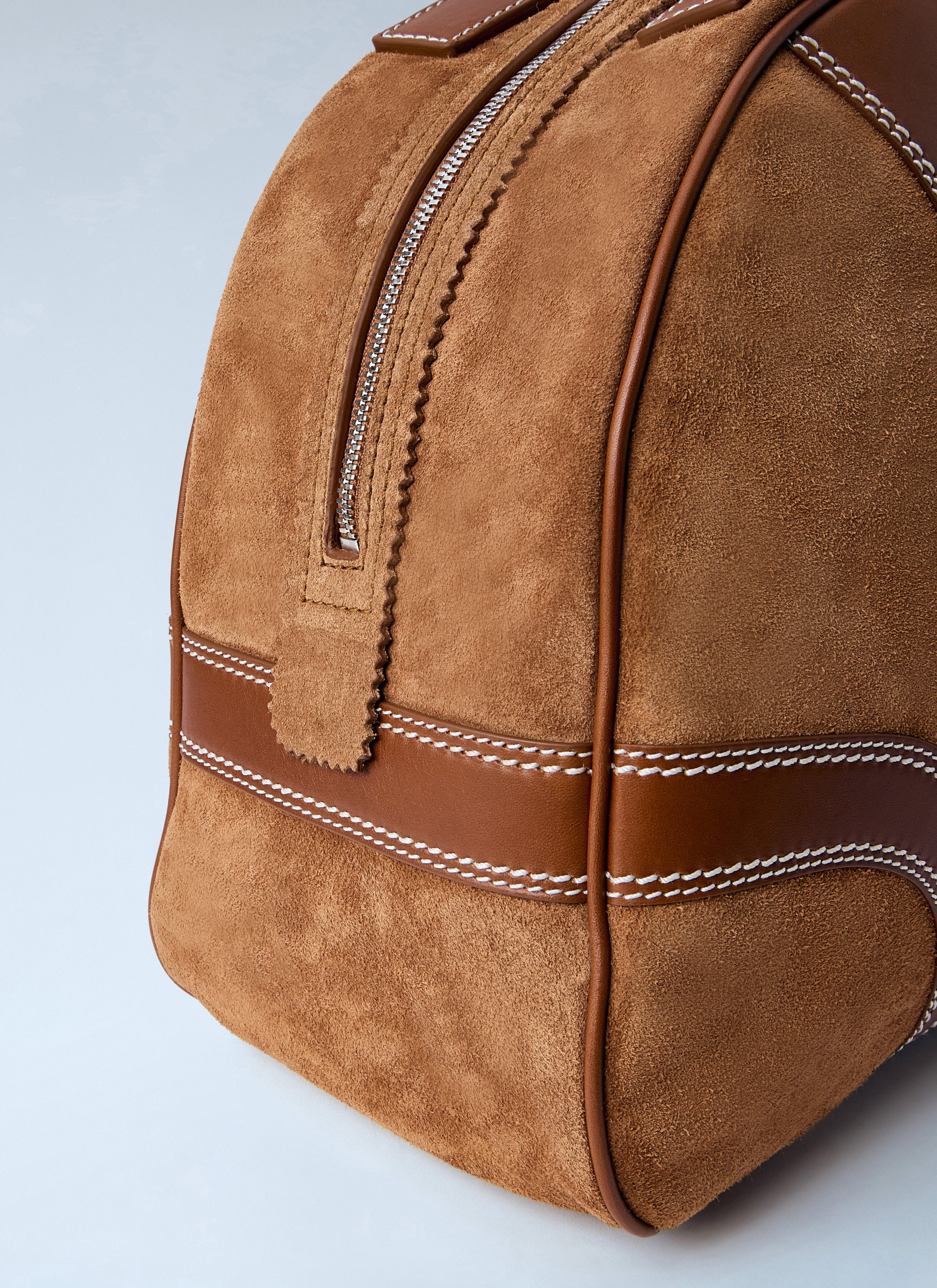 Leather-trimmed suede duffel bag
