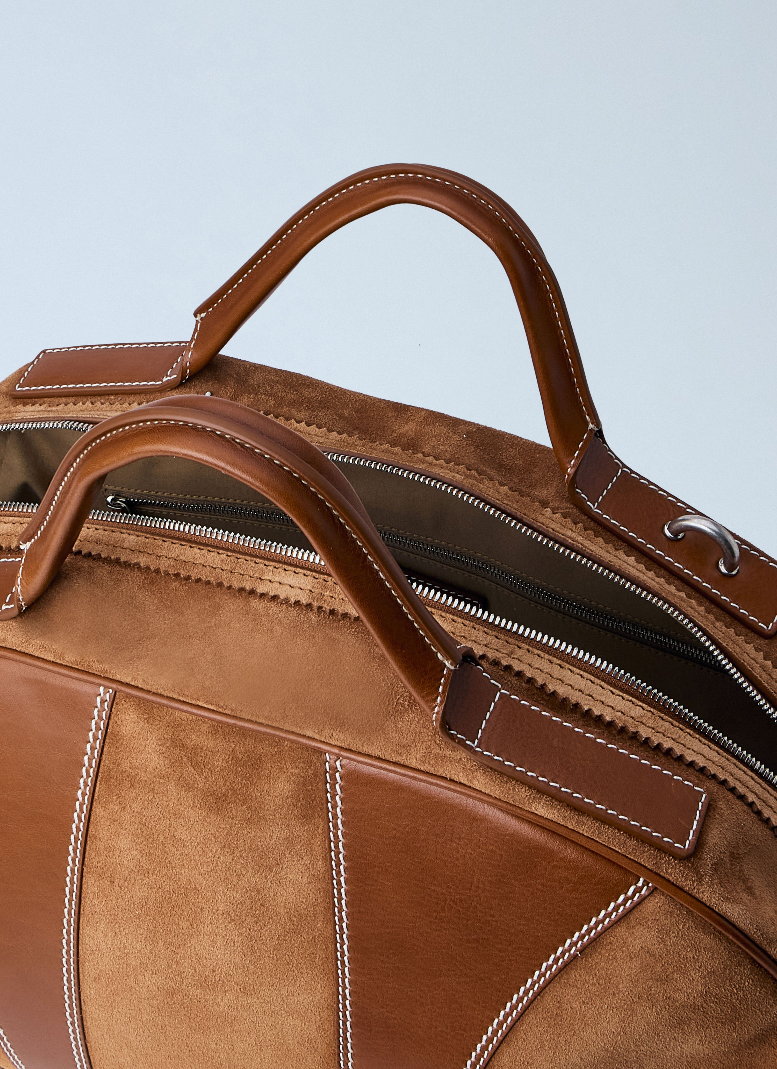 Leather-trimmed suede duffel bag