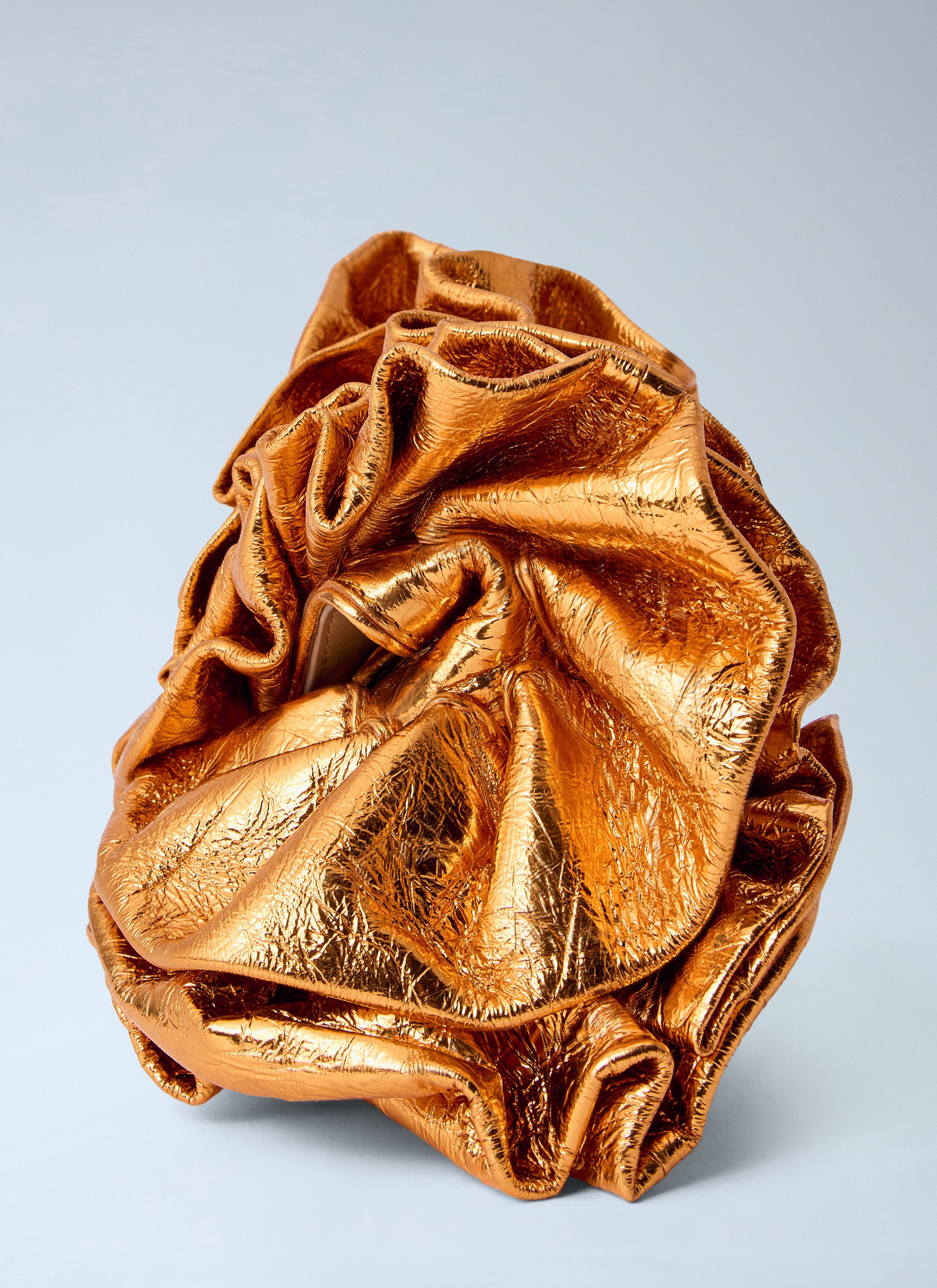 Ruffled crinkled leather clutch bag