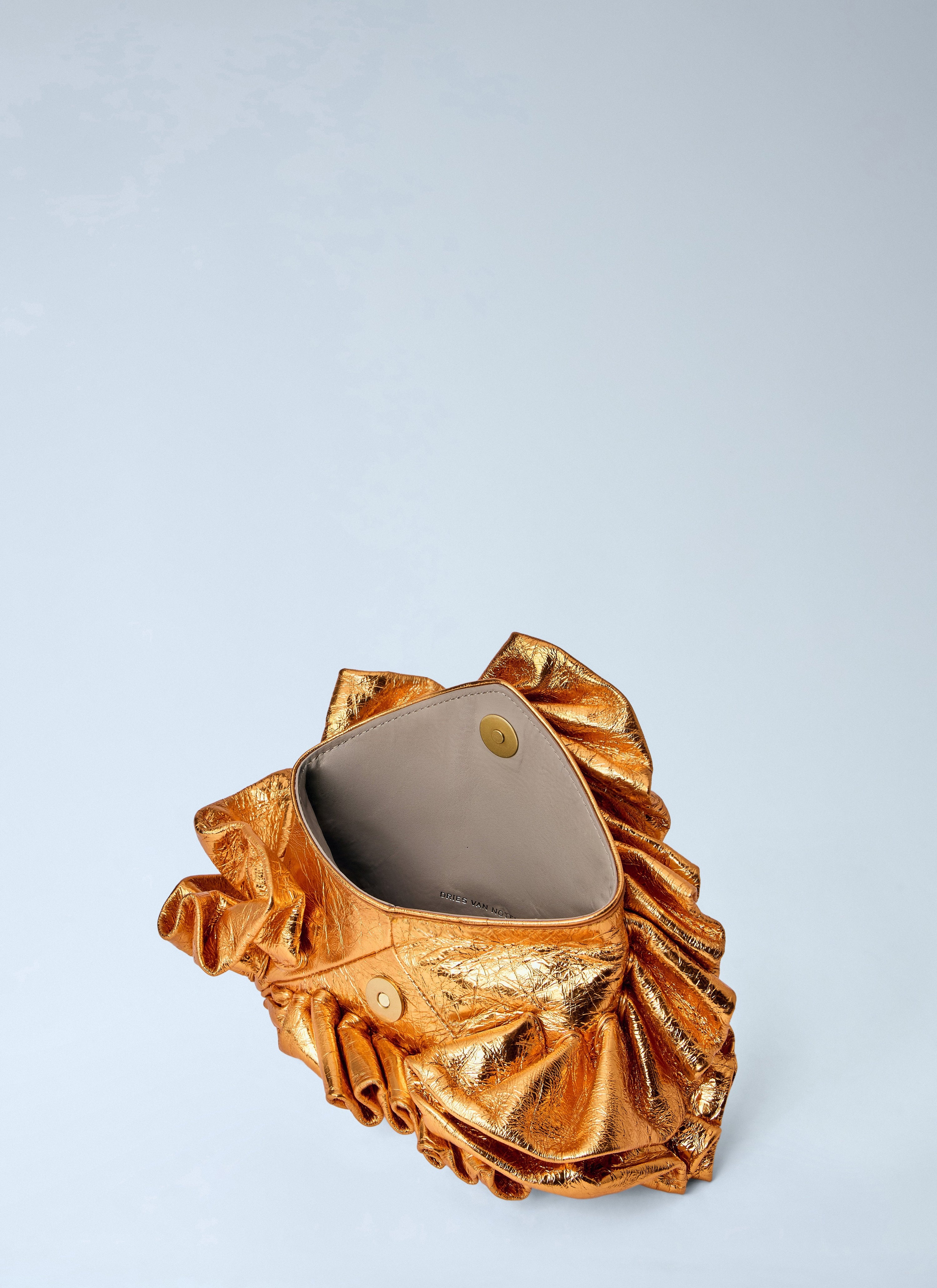 Ruffled crinkled leather clutch bag