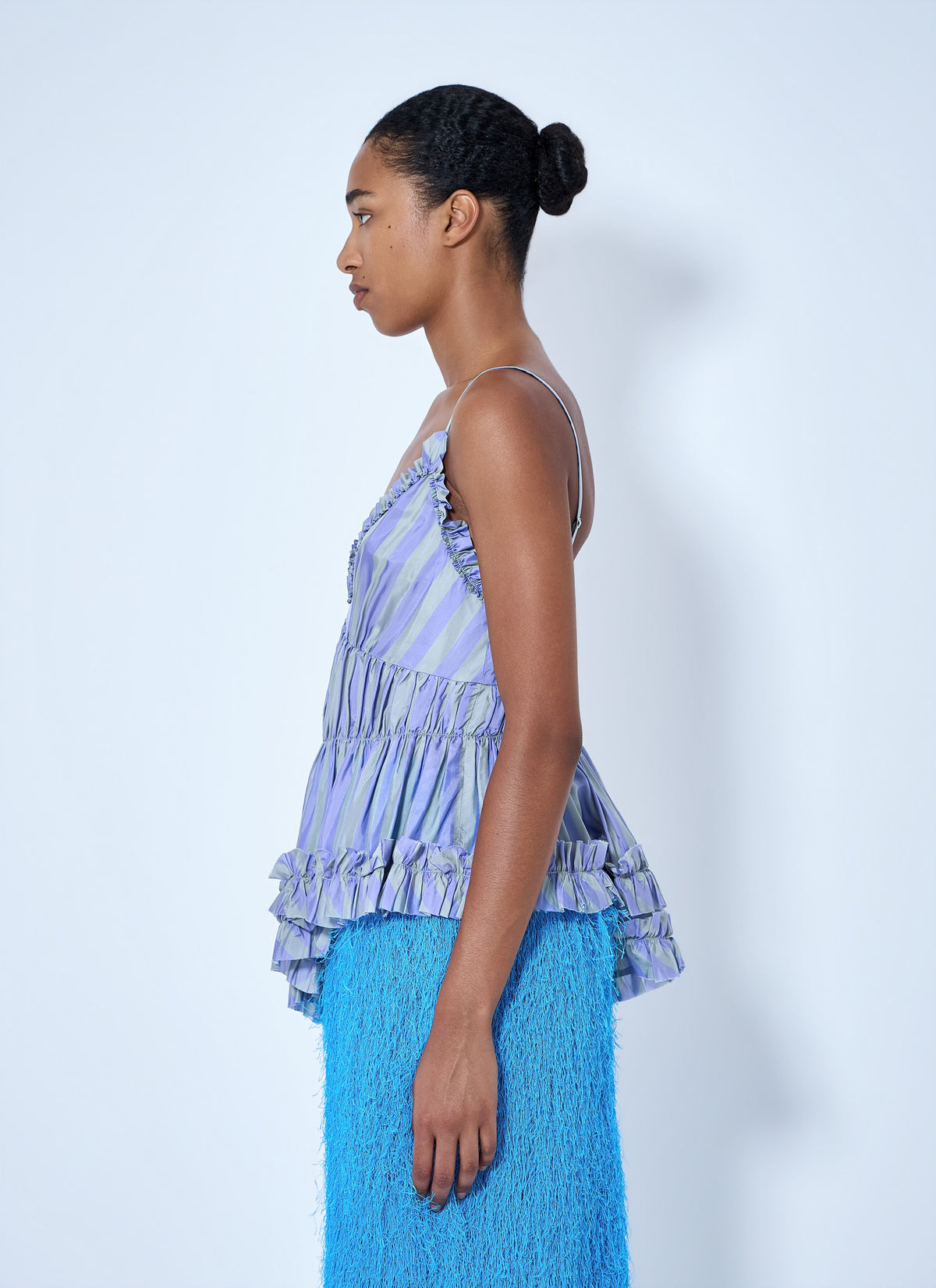 Cemil striped ruffled satin camisole