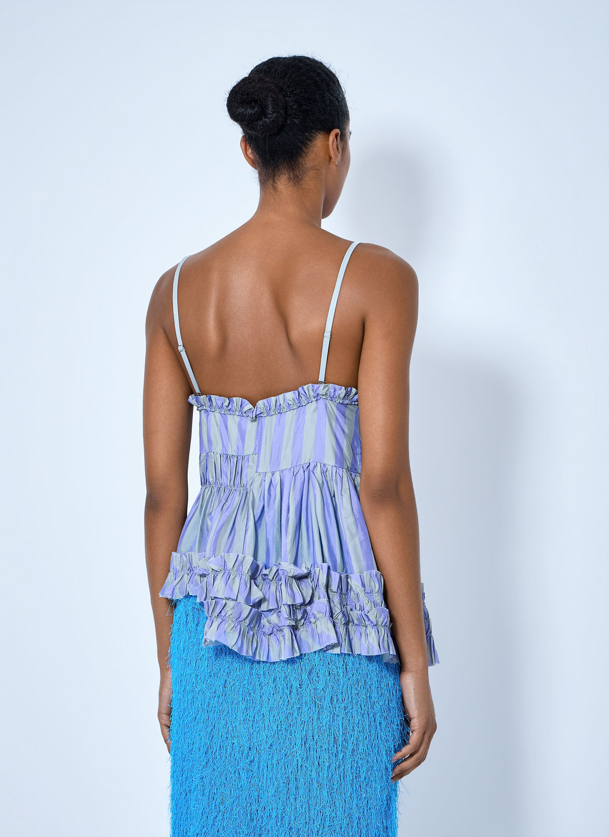 Cemil striped ruffled satin camisole
