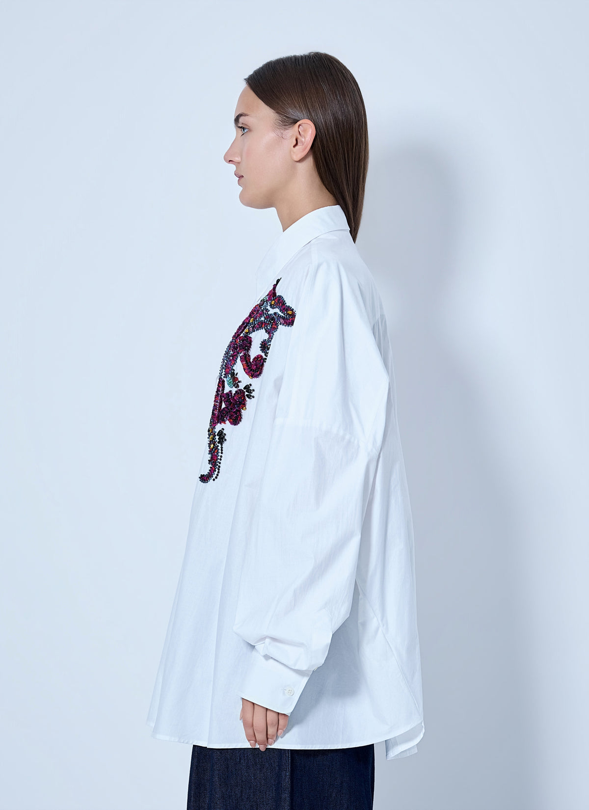 Embroidered casia oversized shirt