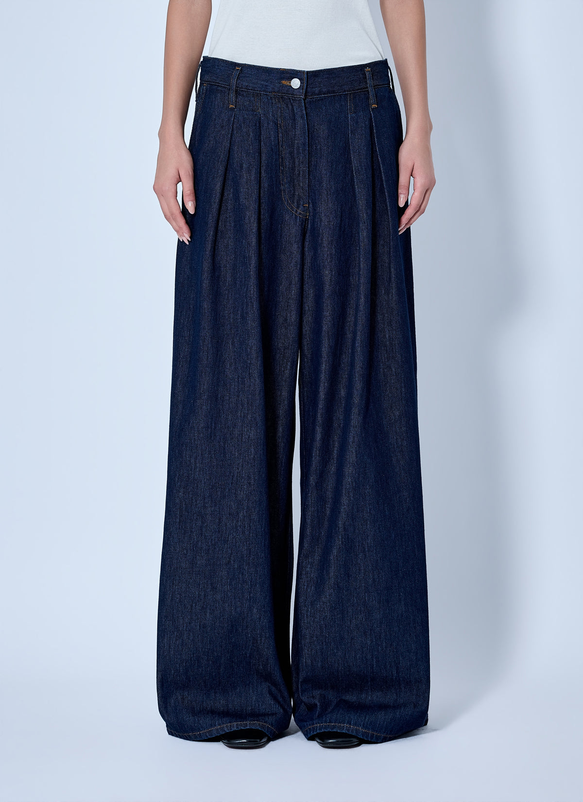 Wide-leg denim trousers