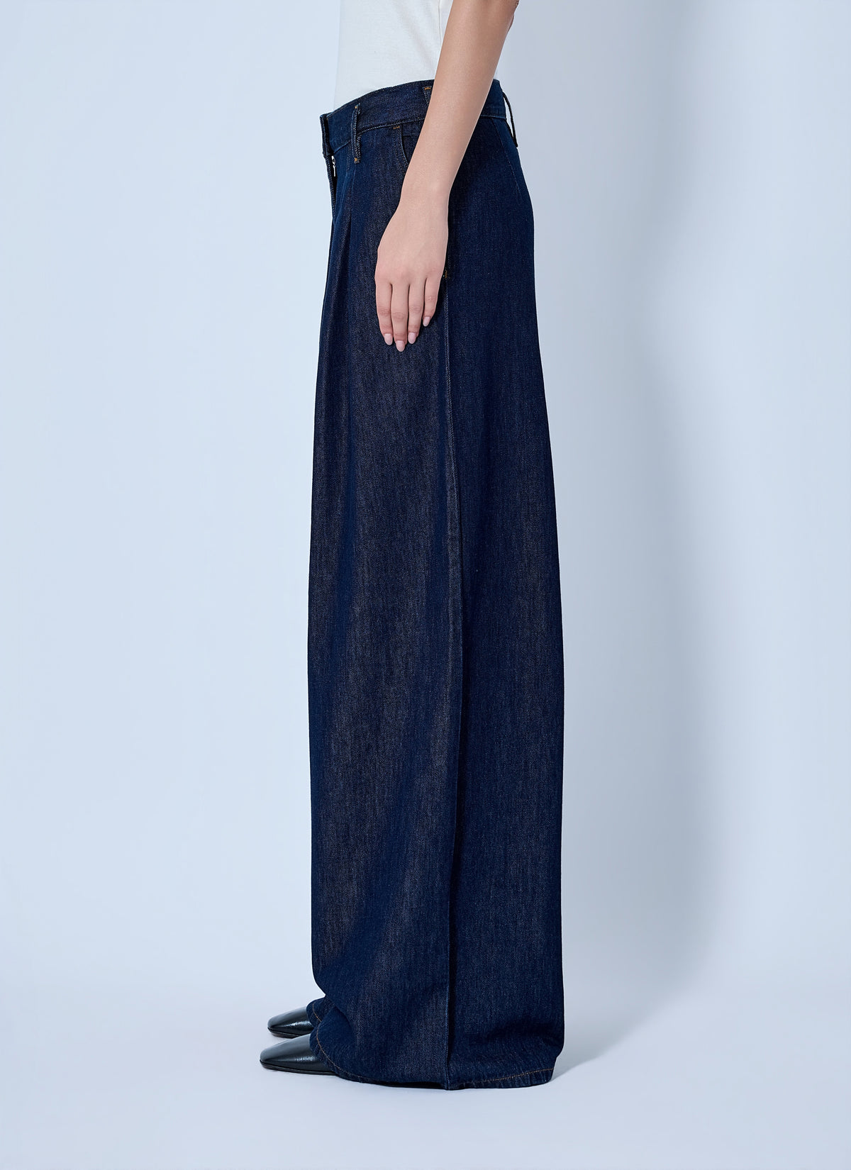 Wide-leg denim trousers