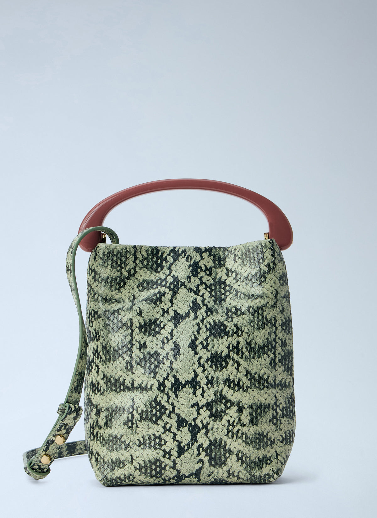 Snake-embossed leather top handle bag