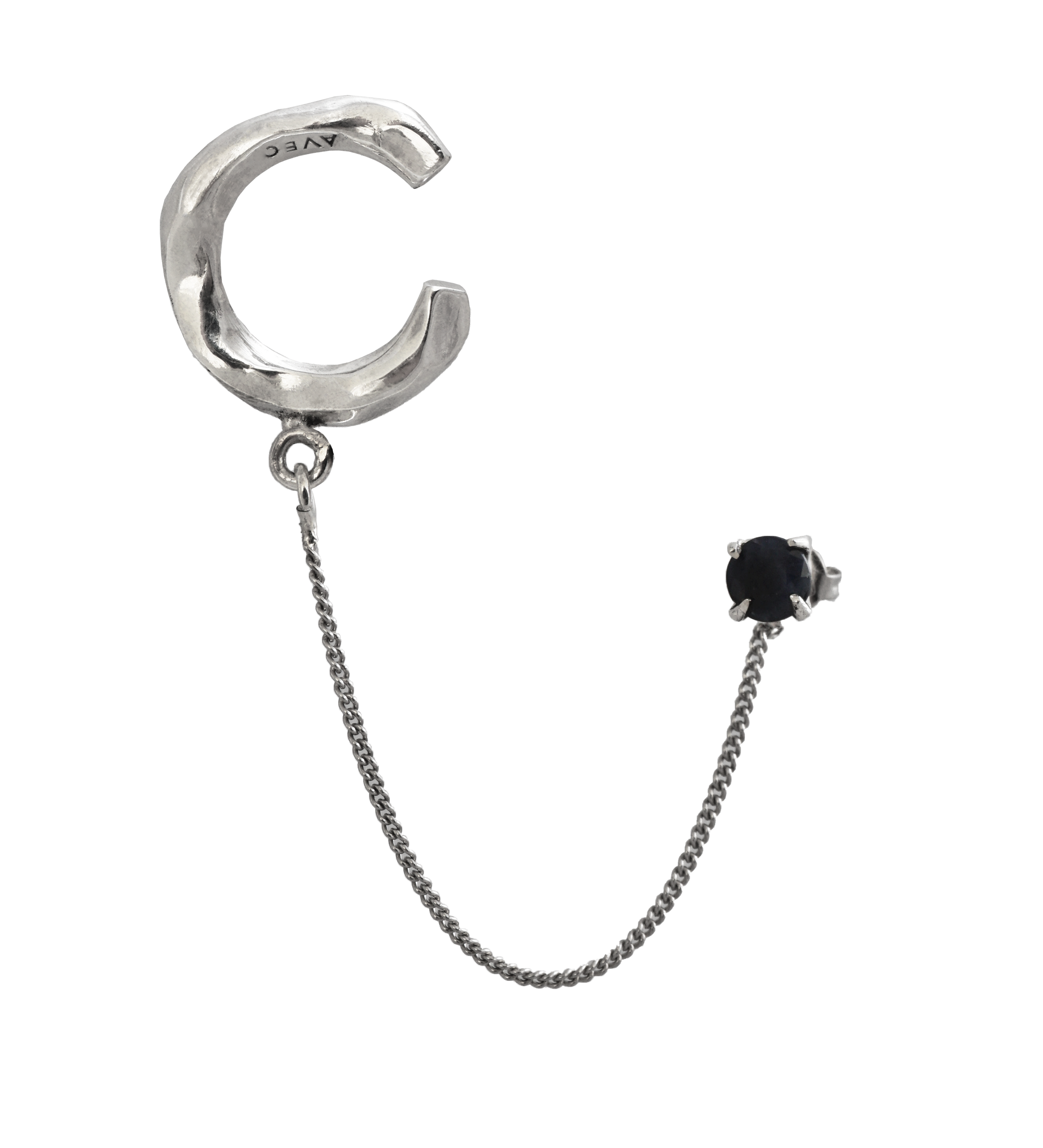 Molten ear-cuff chain & sapphire earring
