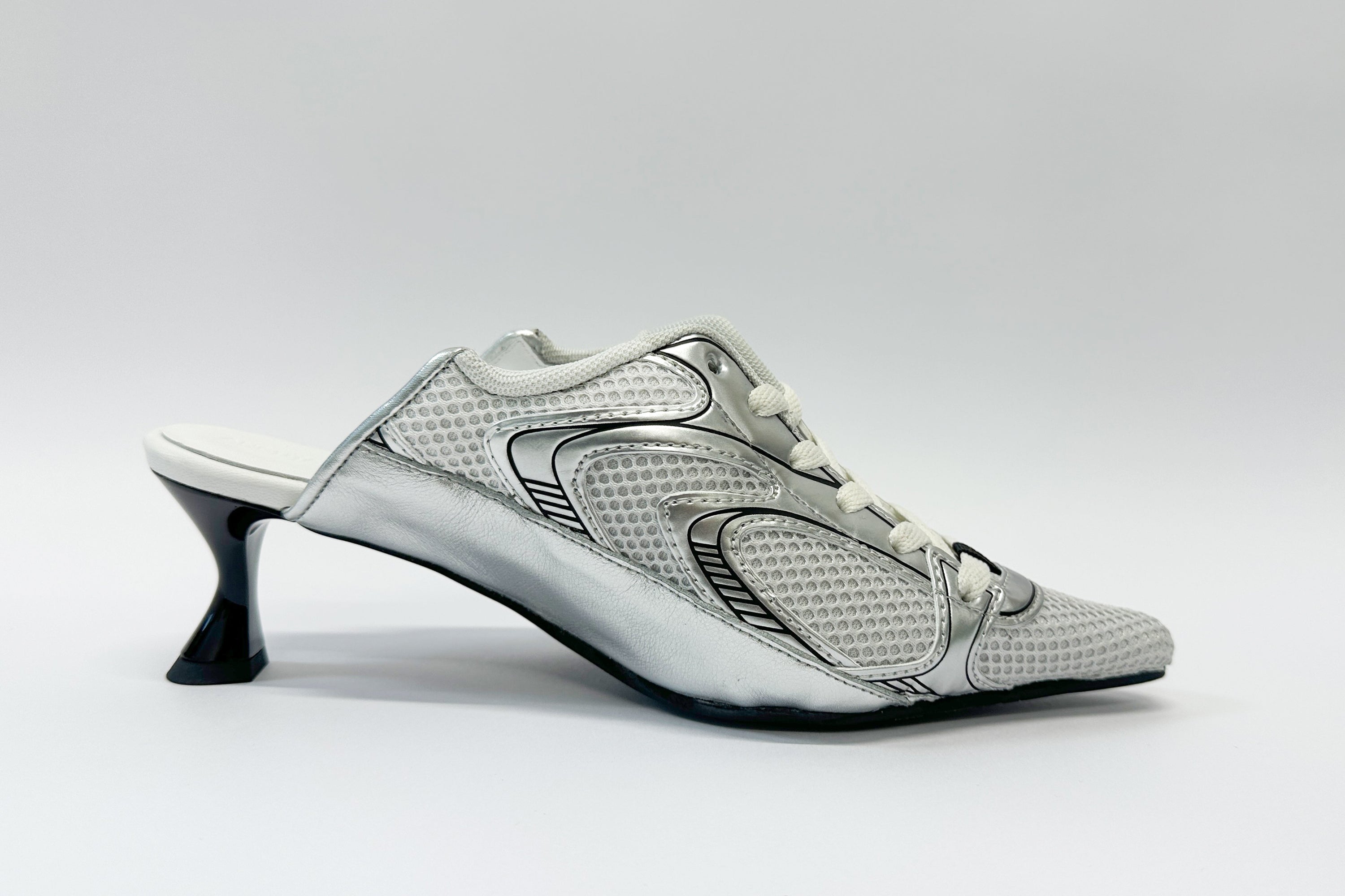 1 hera- silver upcycled trainer heels