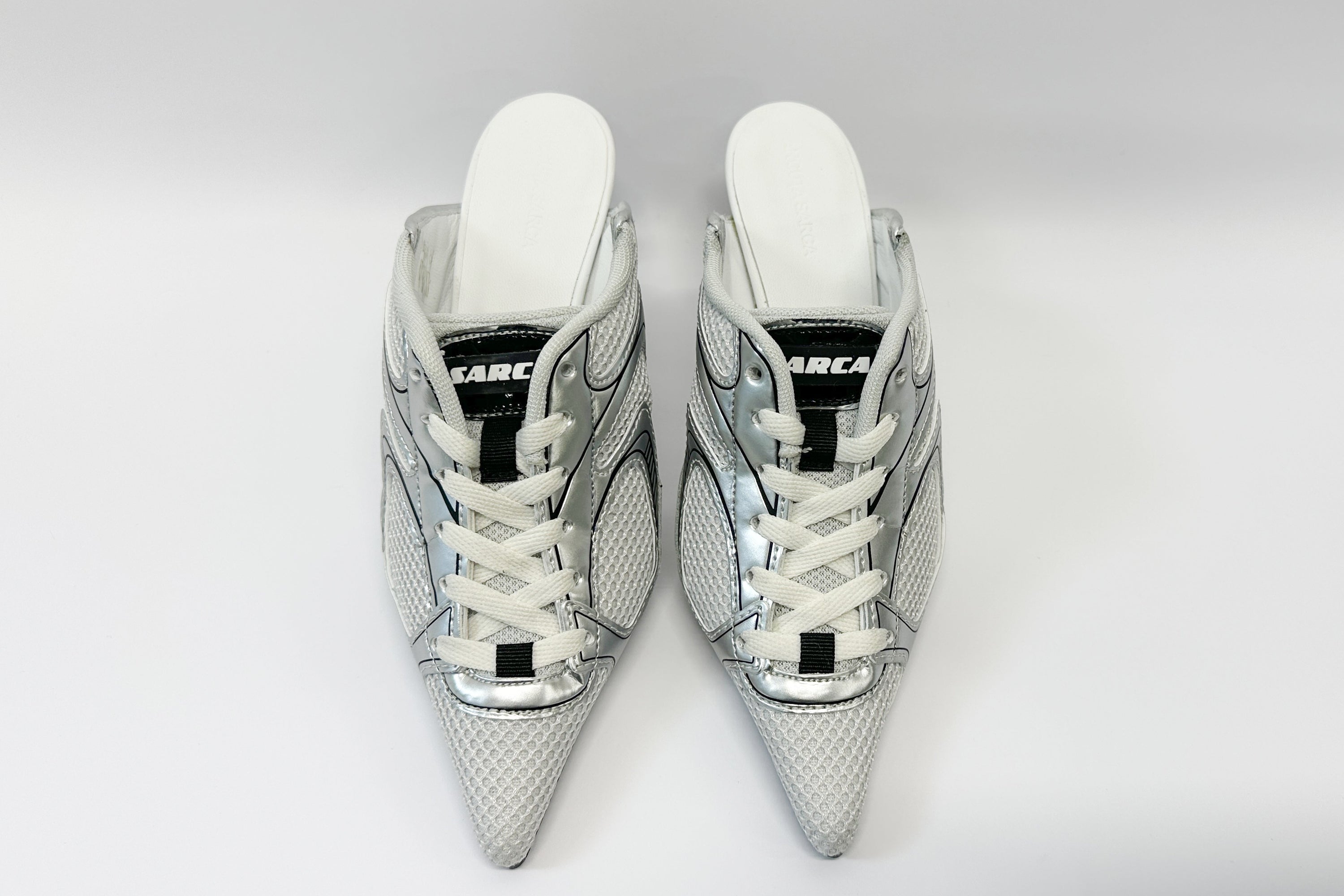 1 hera- silver upcycled trainer heels