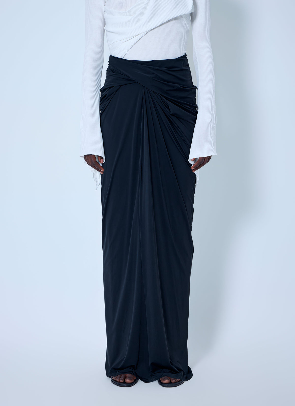 Interlock ruched draped maxi skirt
