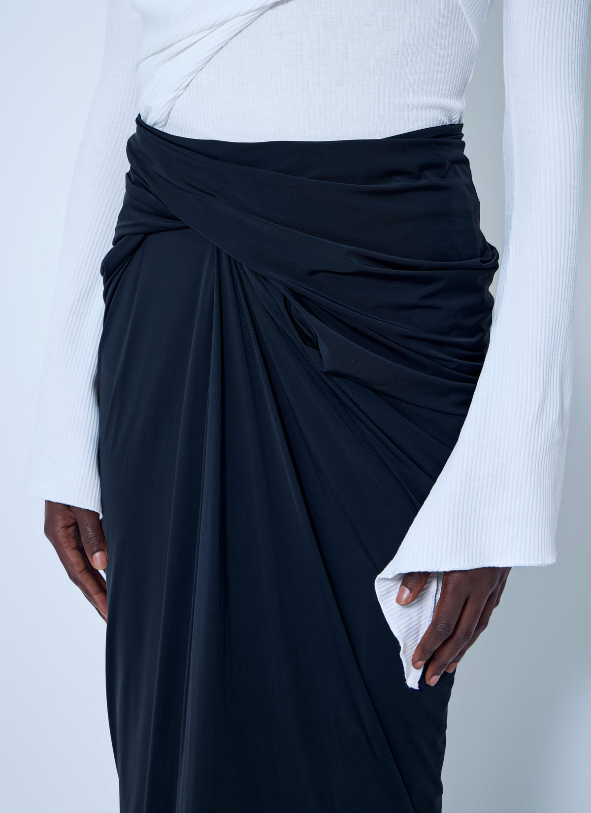 Interlock ruched draped maxi skirt
