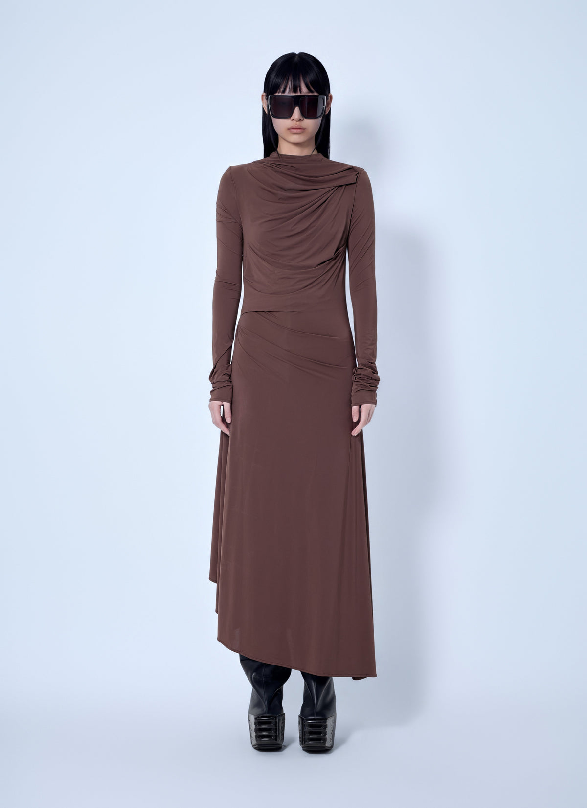 Draped long sleeve dress