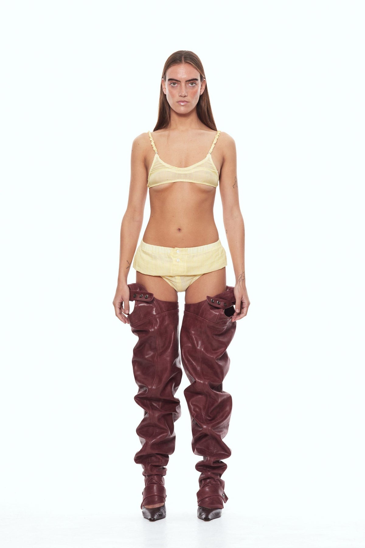 Burgundy leather gaiters