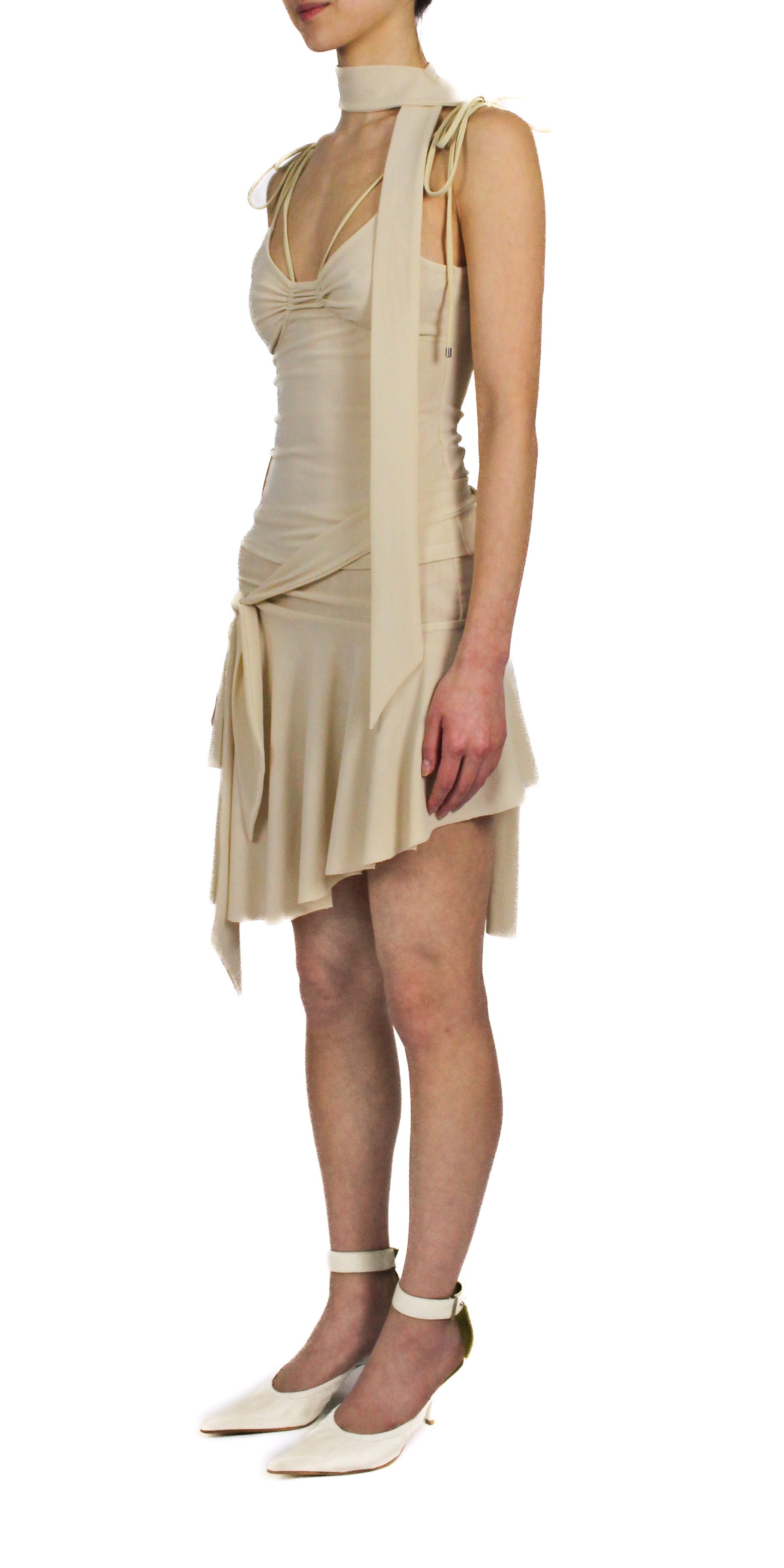 Illusion mesh draped mini skirt