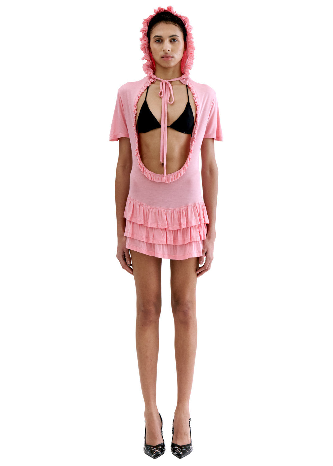 Plunge neck hoodie dress