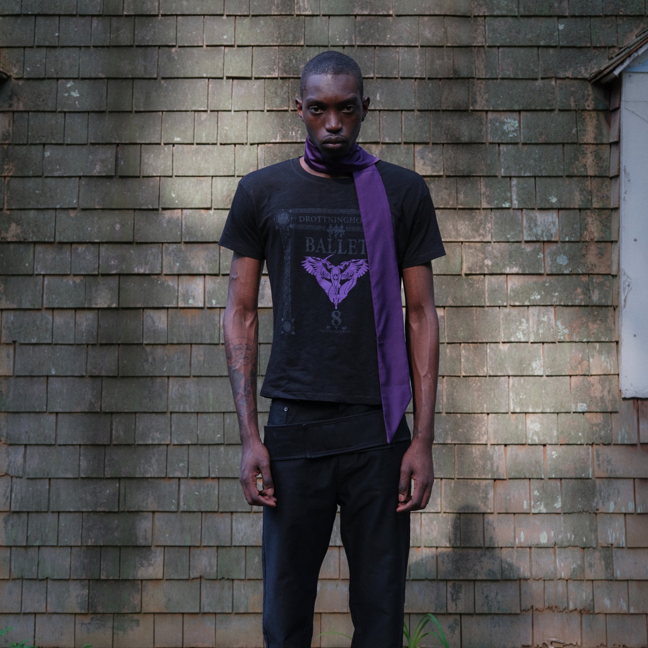 Ballet slub cotton t-shirt in black