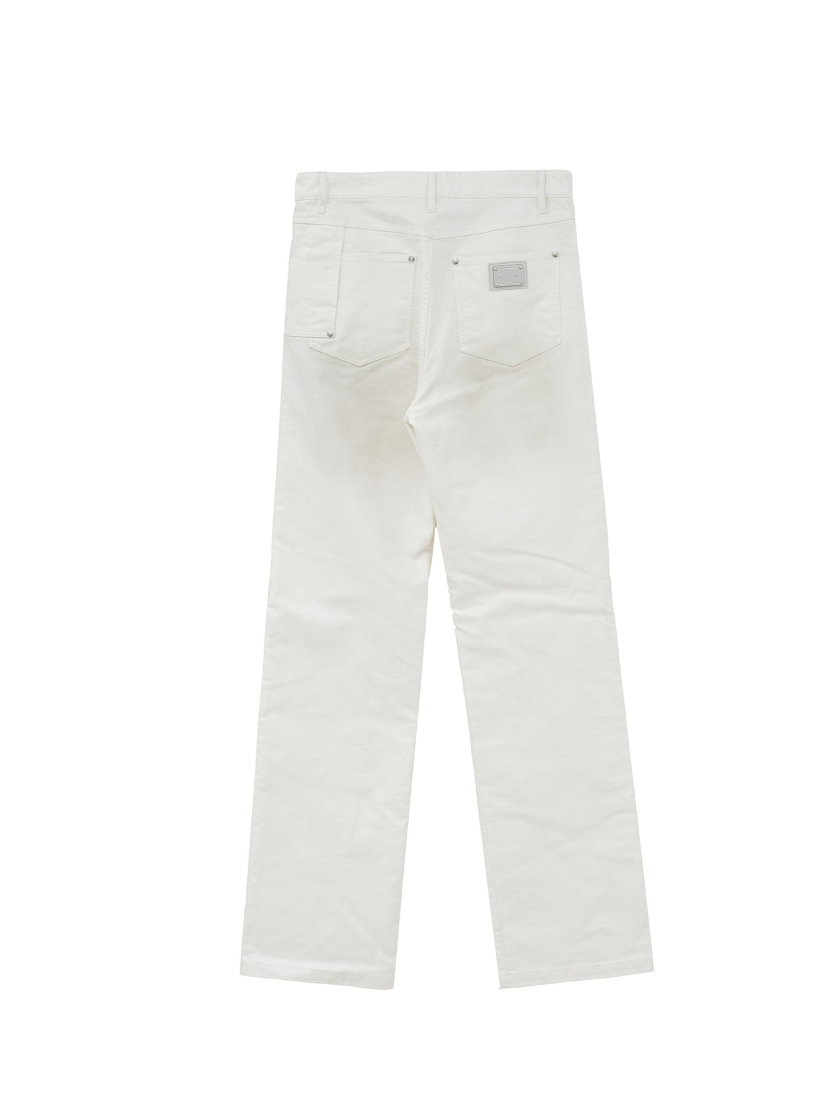 Belted moleskin pants in white