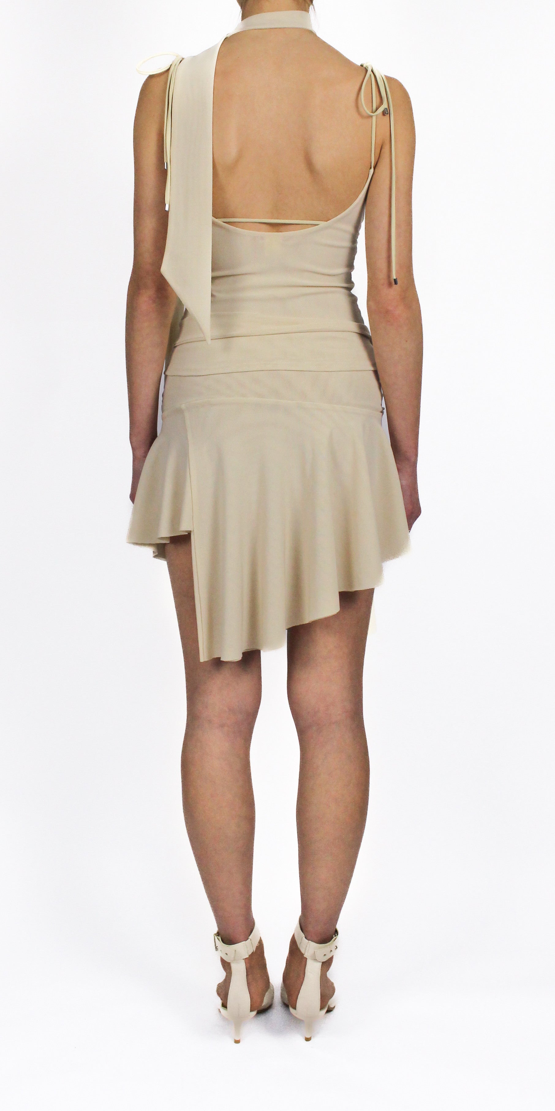 Illusion mesh draped mini skirt