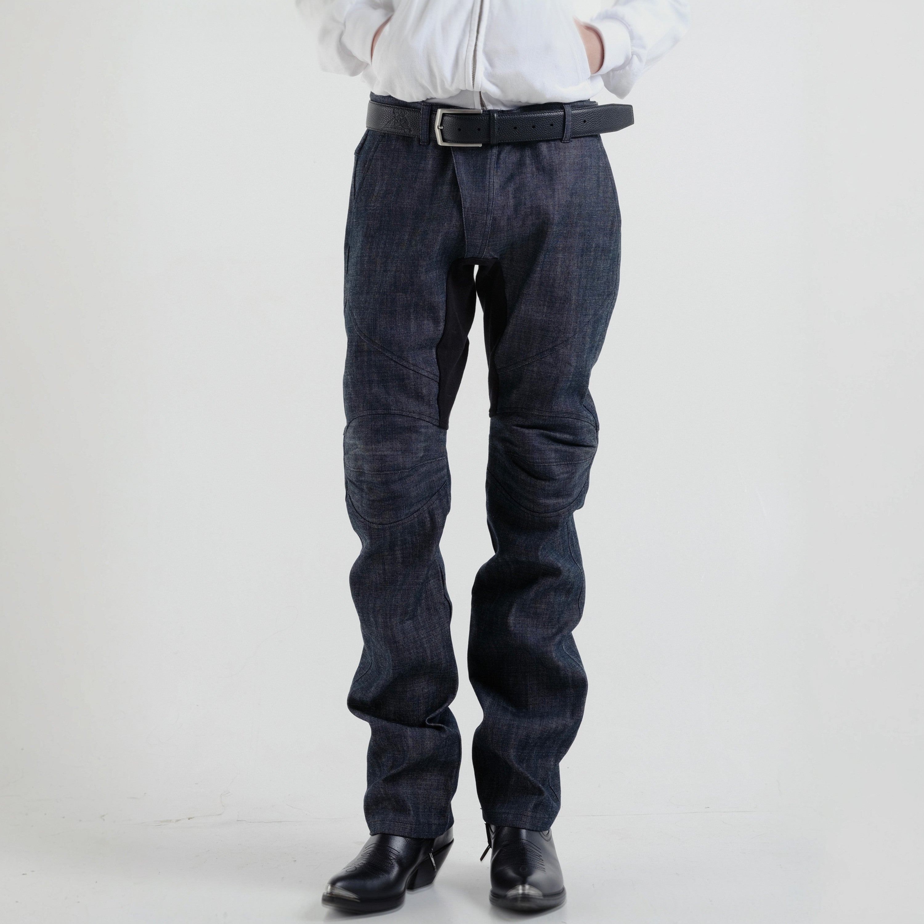 Moto denim jeans in deep indigo