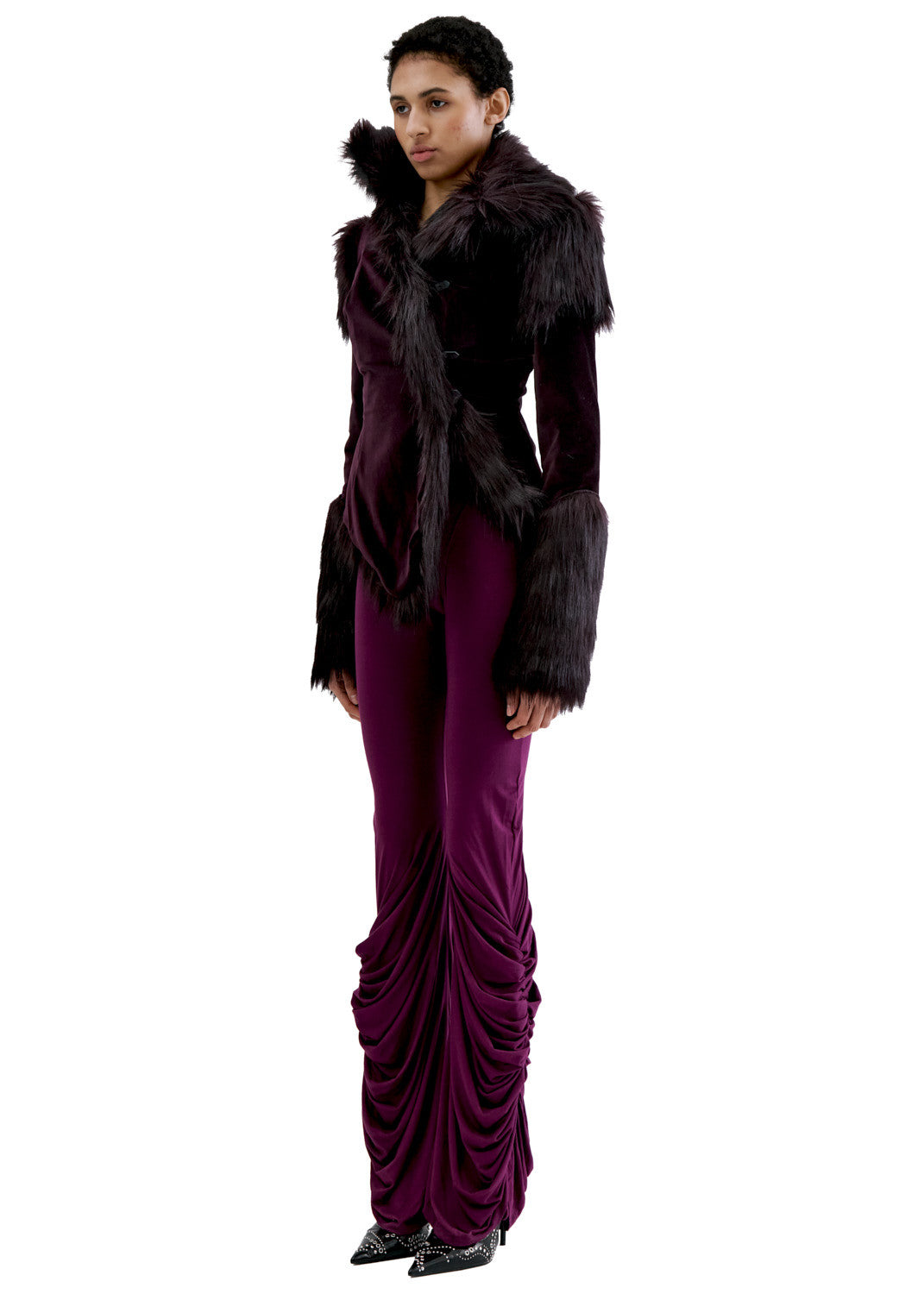 Asymmetric fur lined jacket