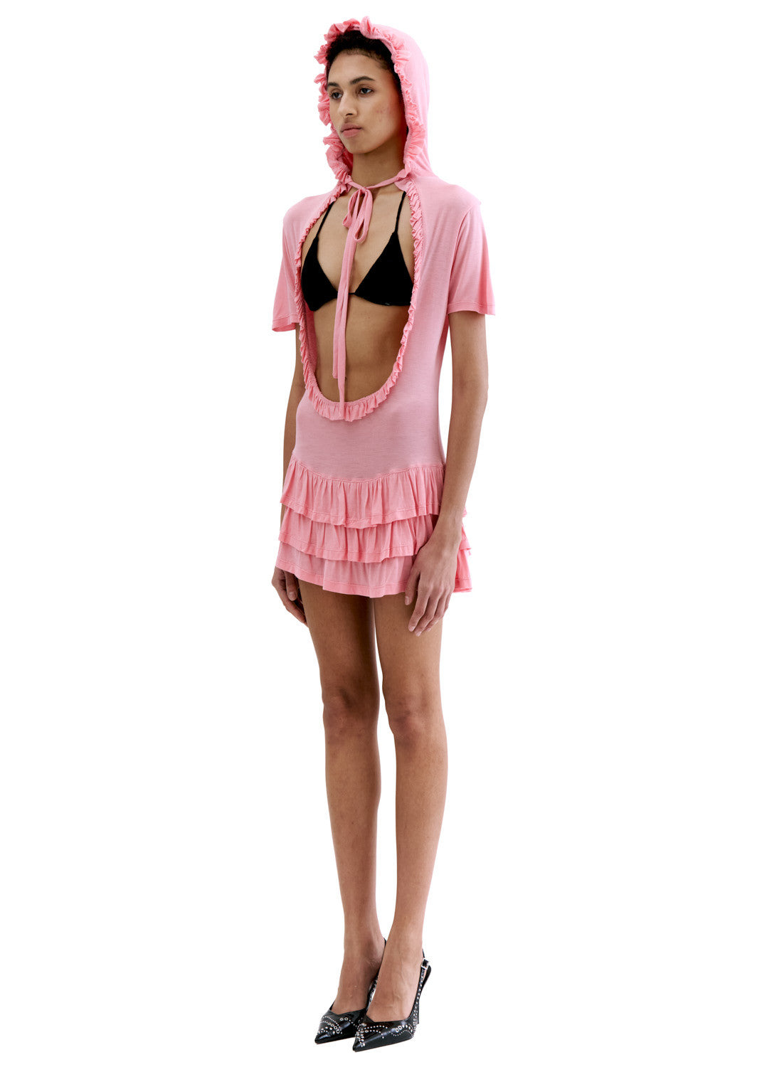 Plunge neck hoodie dress