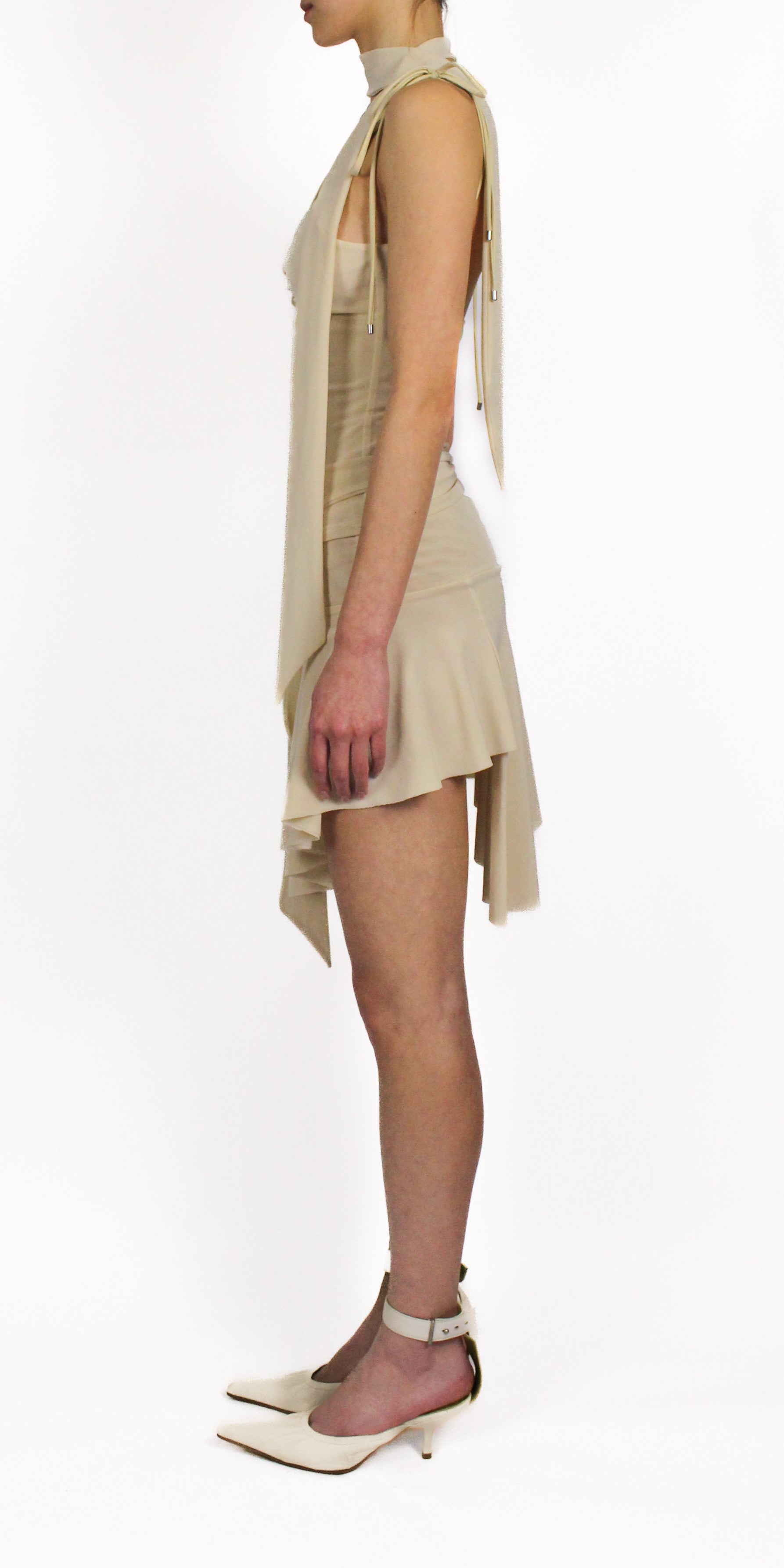 Illusion mesh draped mini skirt