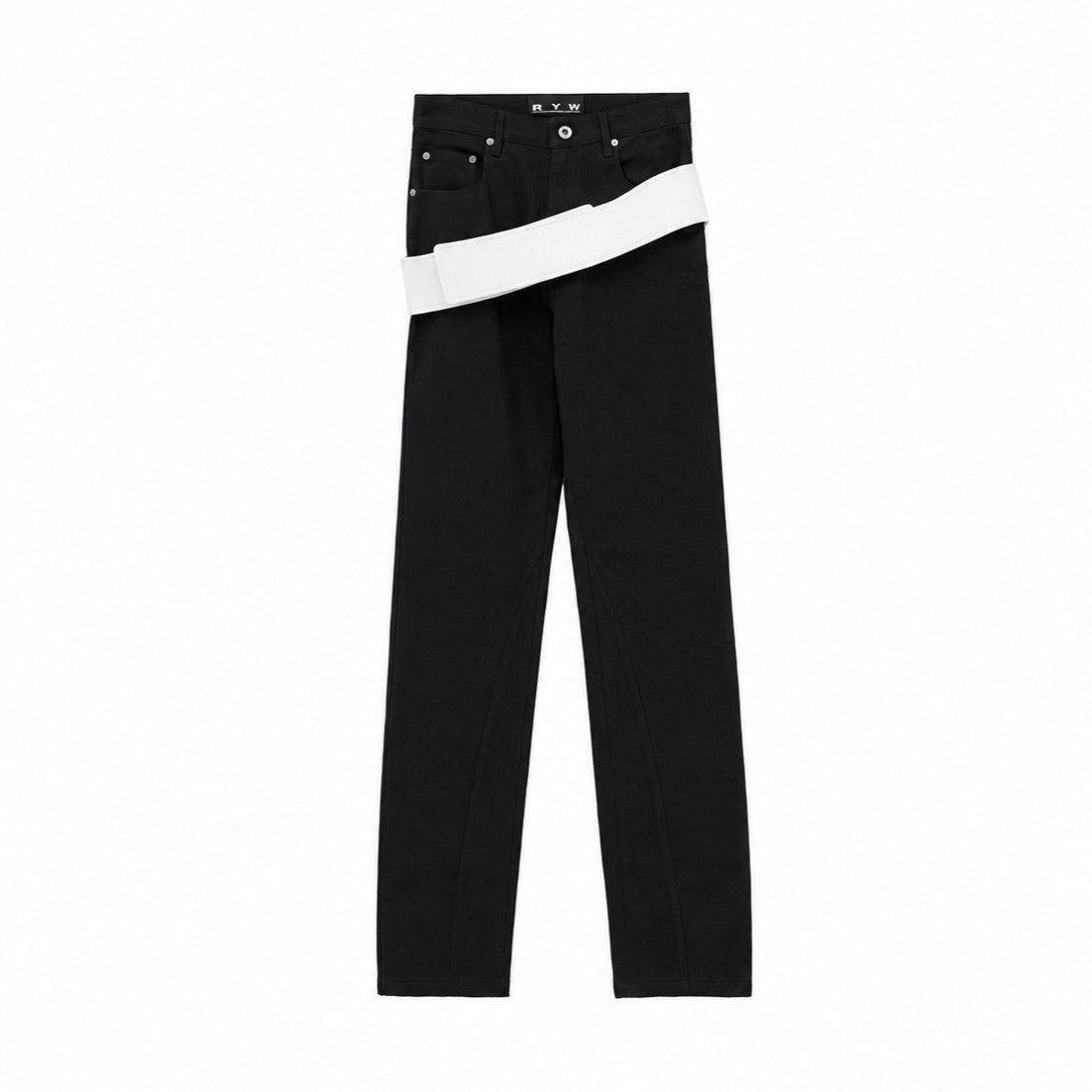 Belted leather-panel jeans