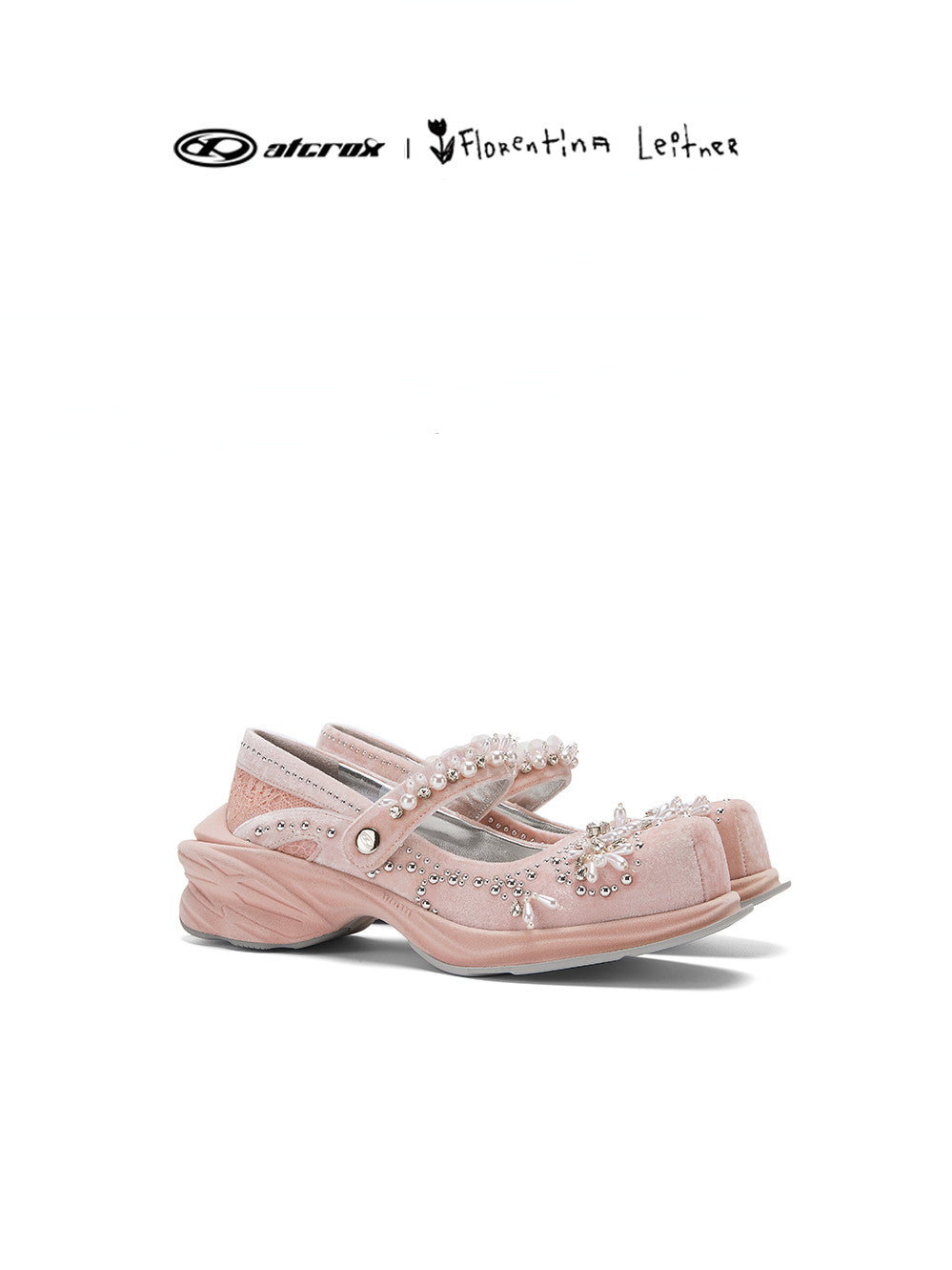 Velvet pearl shoes - pink