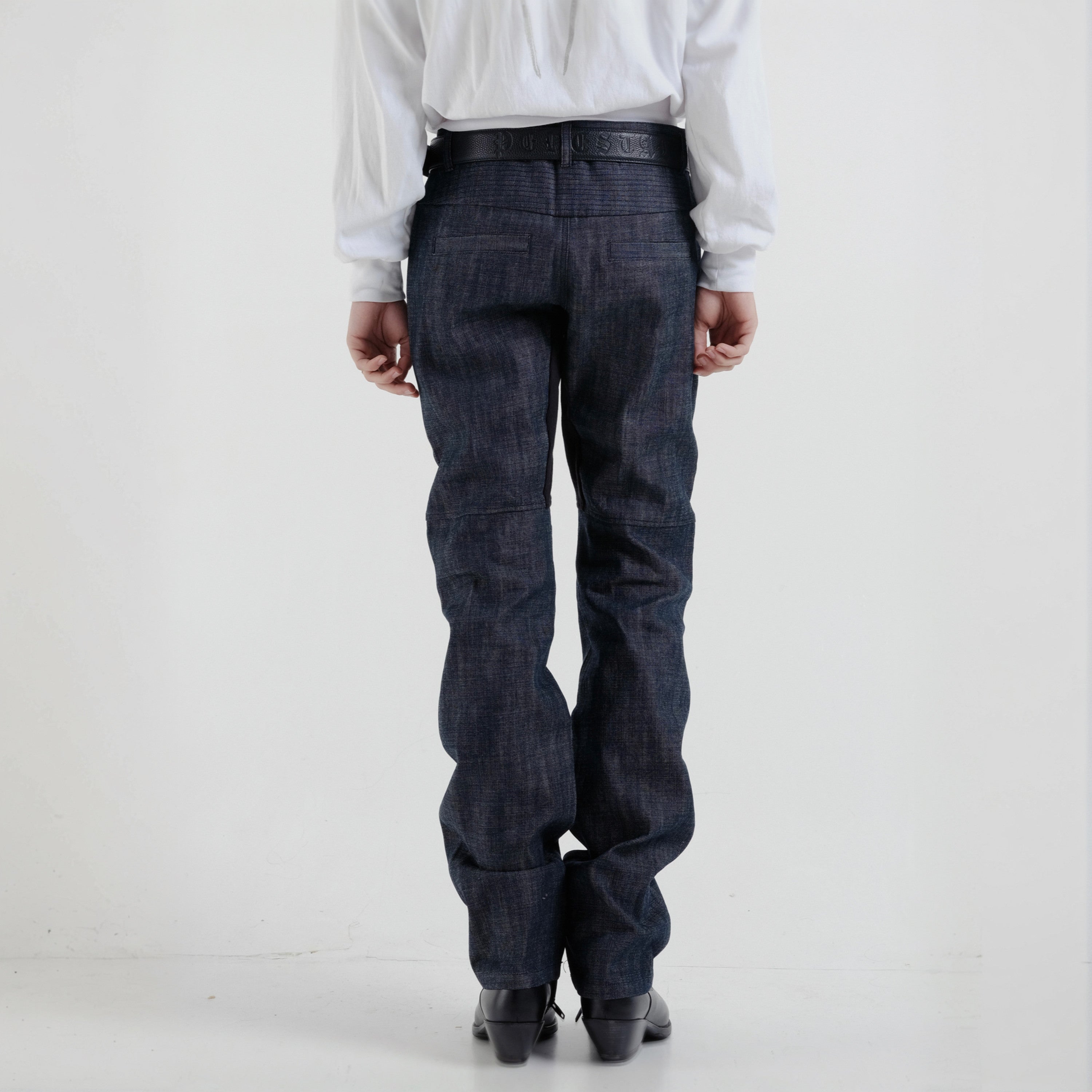 Moto denim jeans in deep indigo