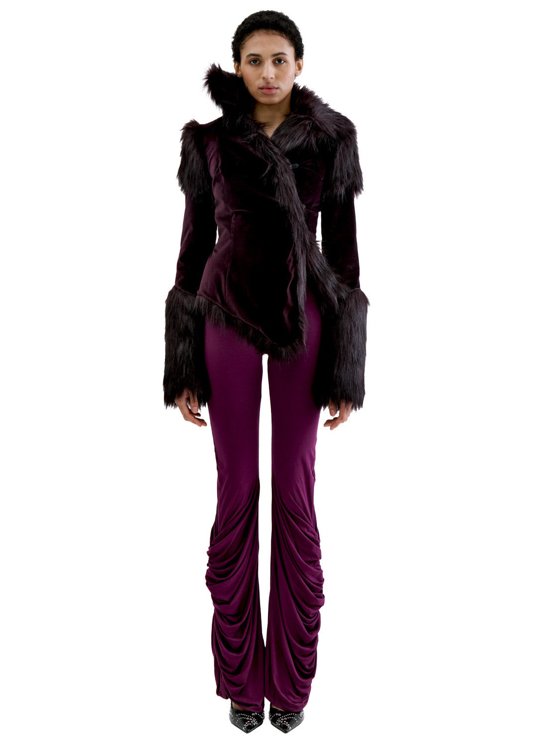 Asymmetric fur lined jacket