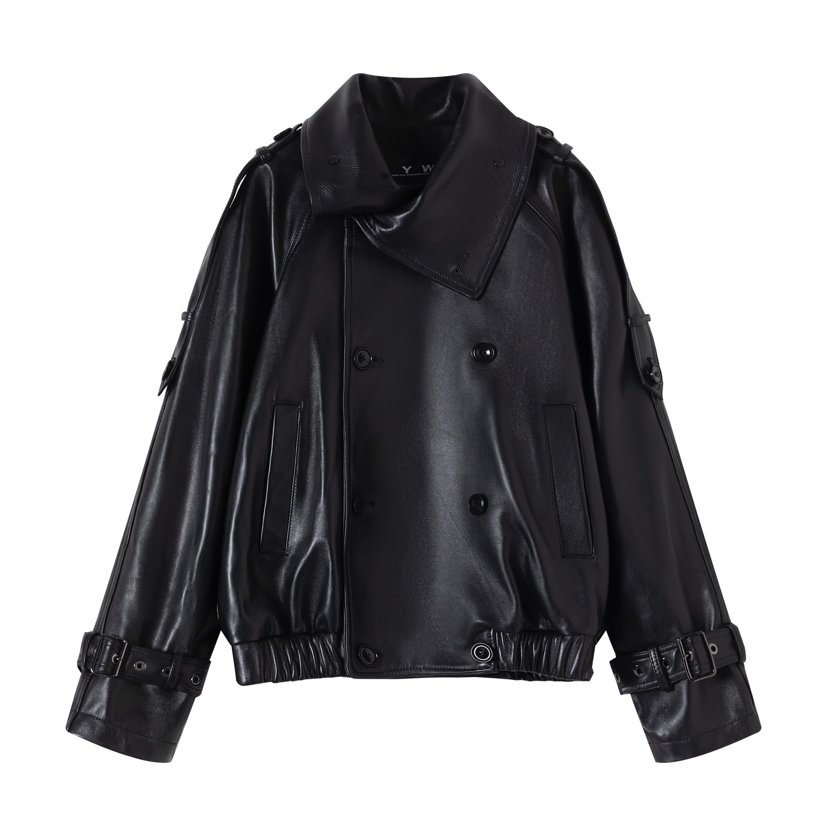 Cropped leather trench