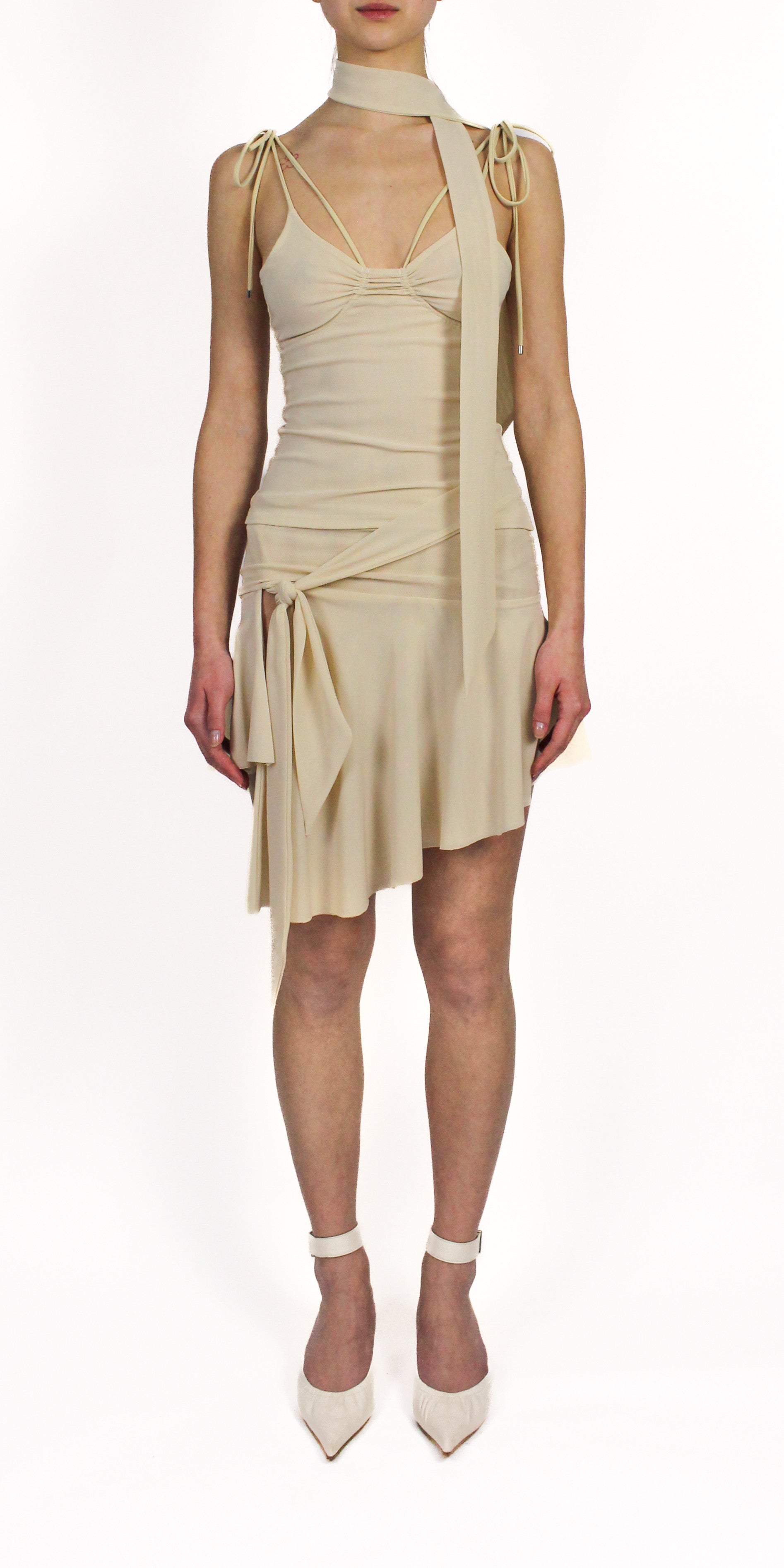 Illusion mesh draped mini skirt