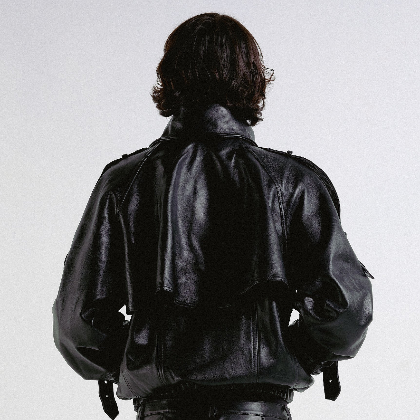 Cropped leather trench