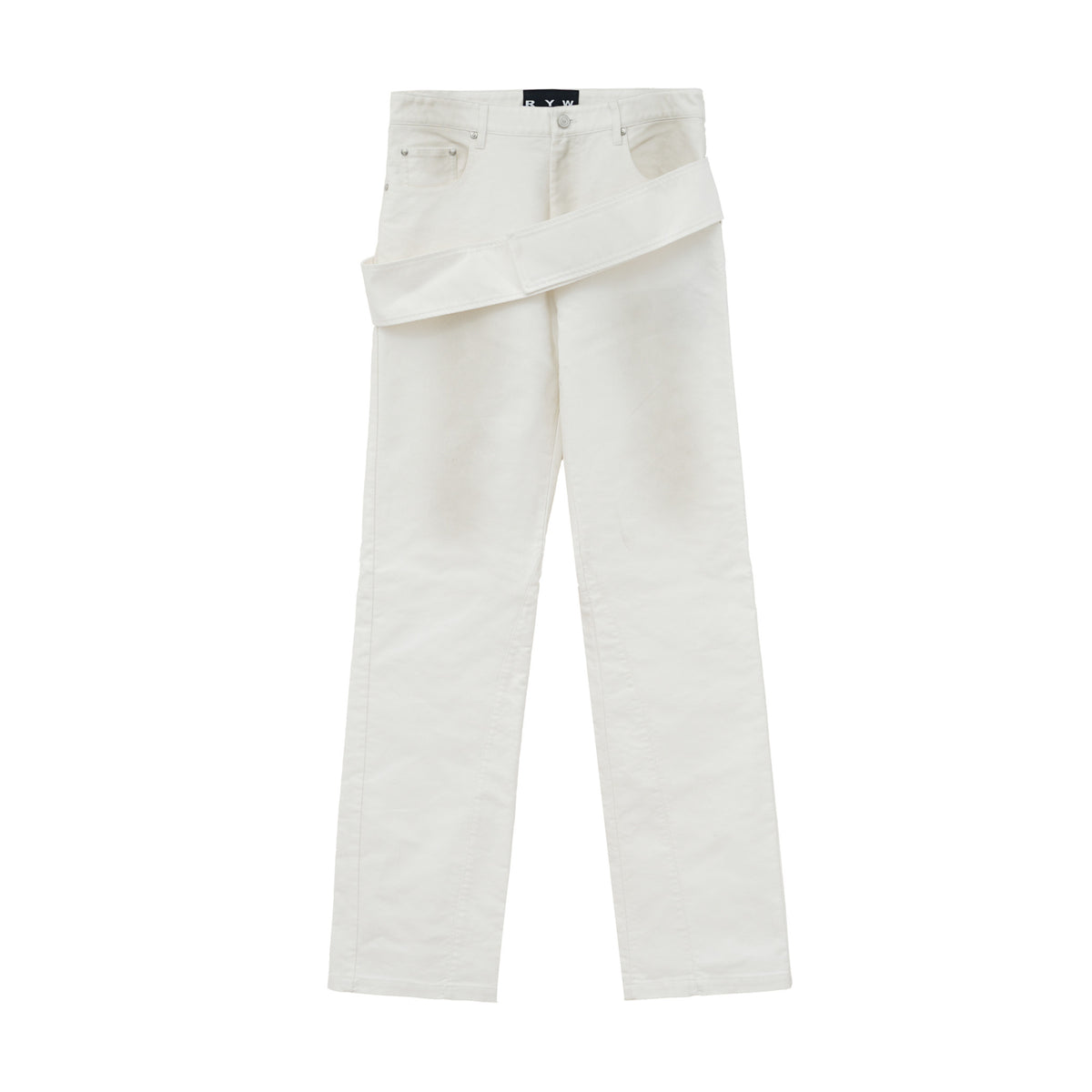 Belted moleskin pants in white