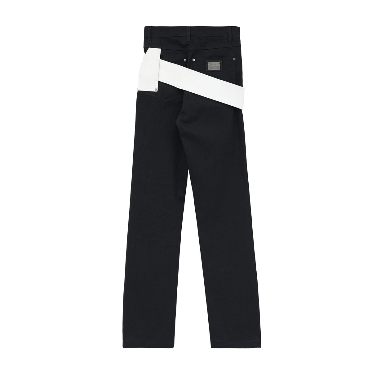 Belted leather-panel jeans