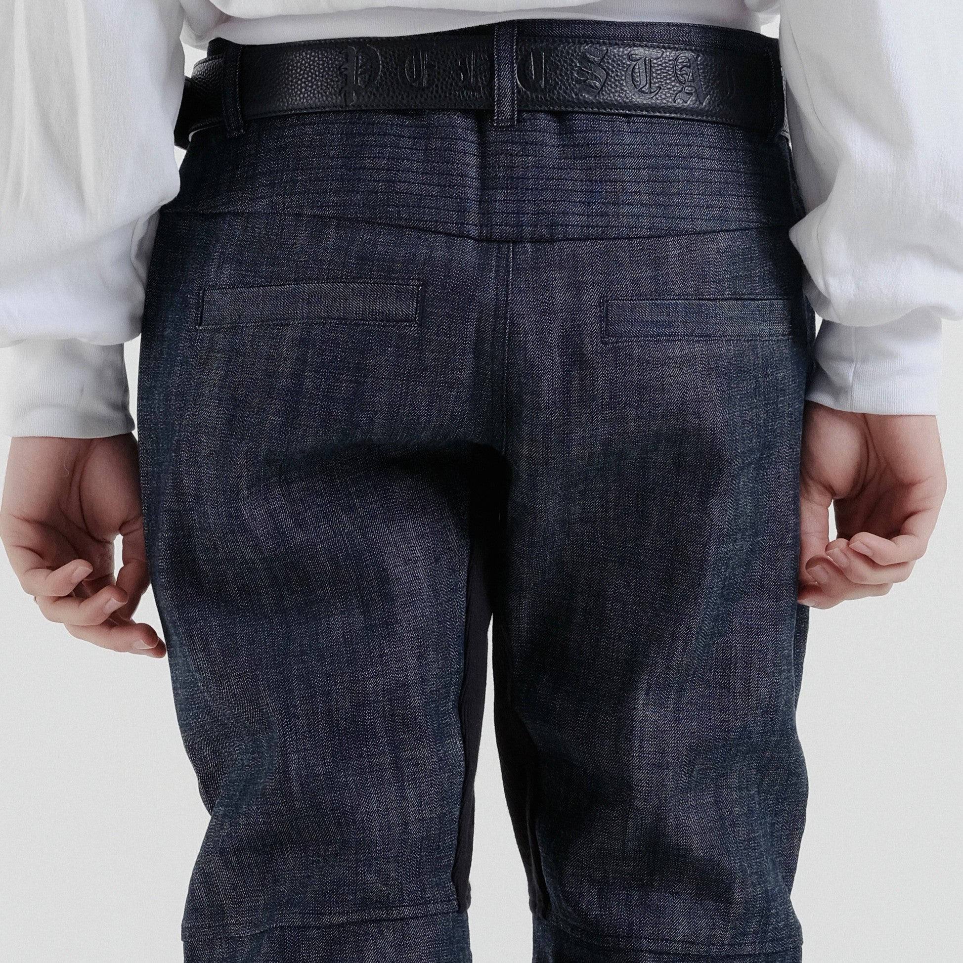 Moto denim jeans in deep indigo