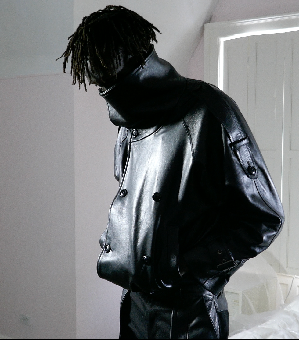 Cropped leather trench