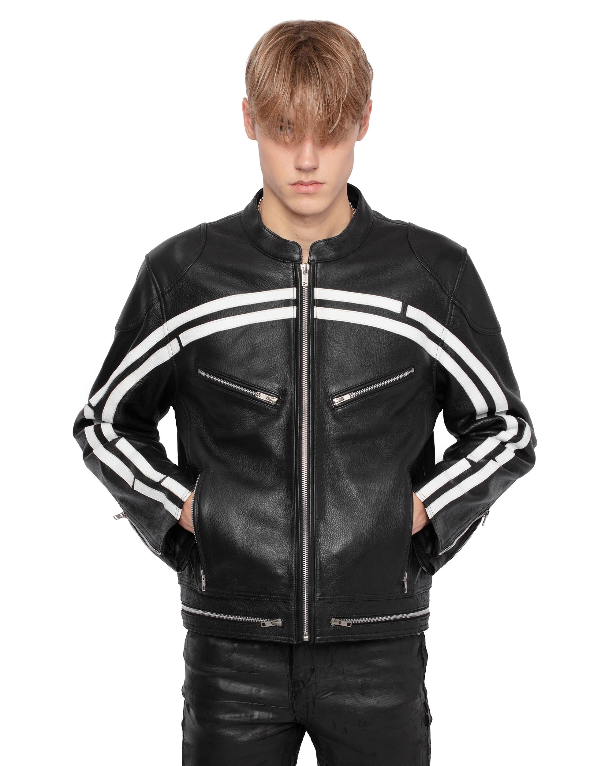 Track leather jacket