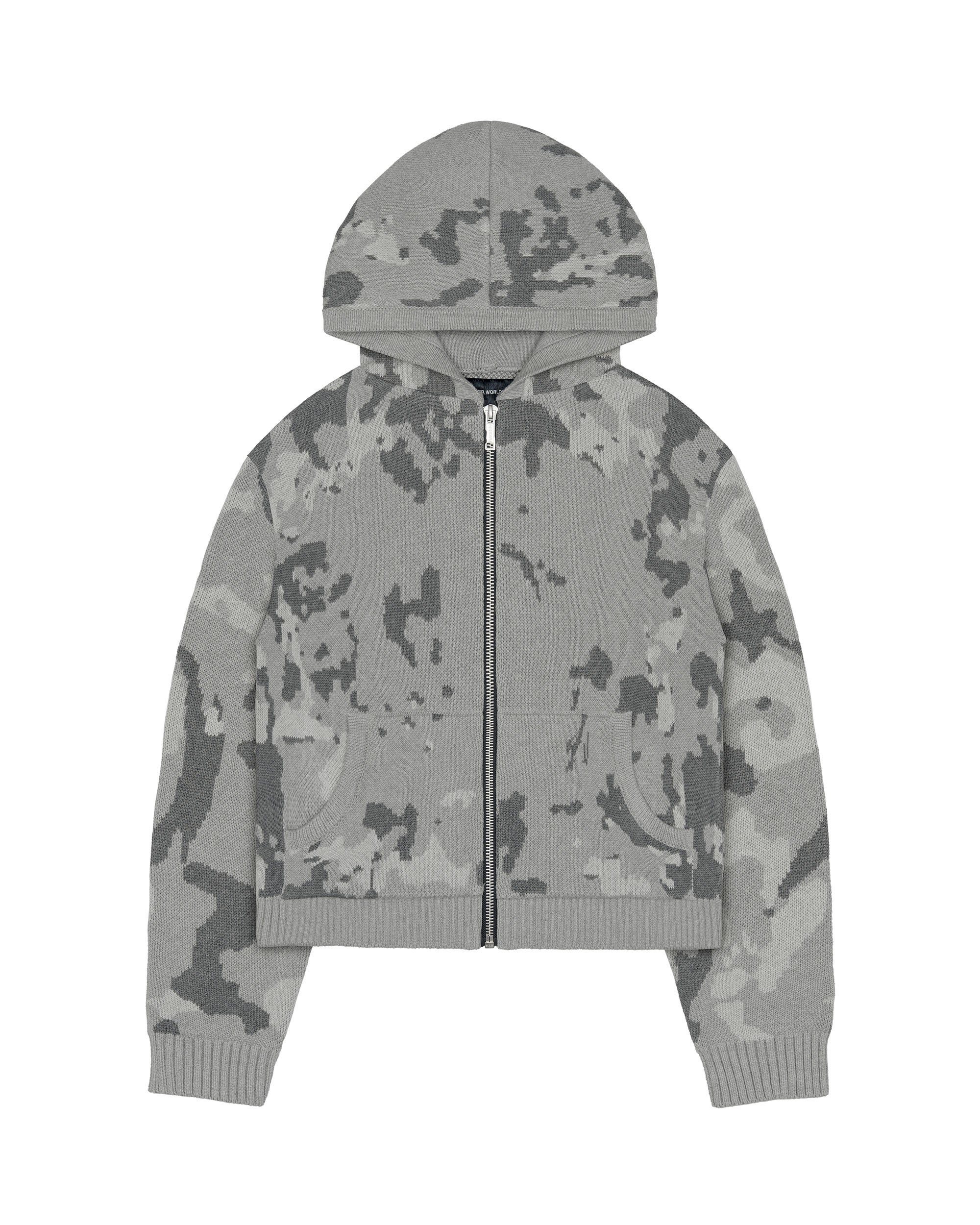 Grey camo knit hoodie