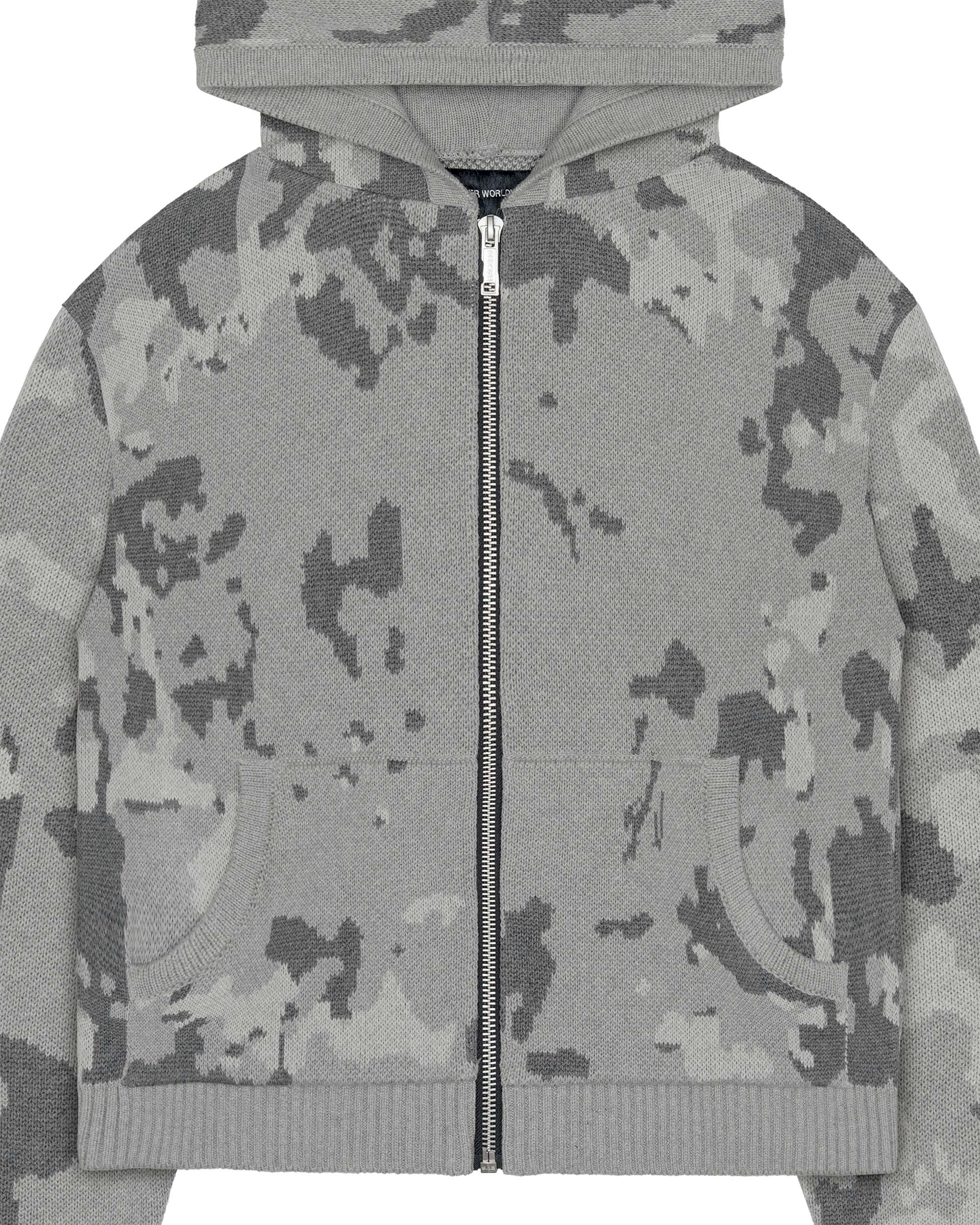 Grey camo knit hoodie