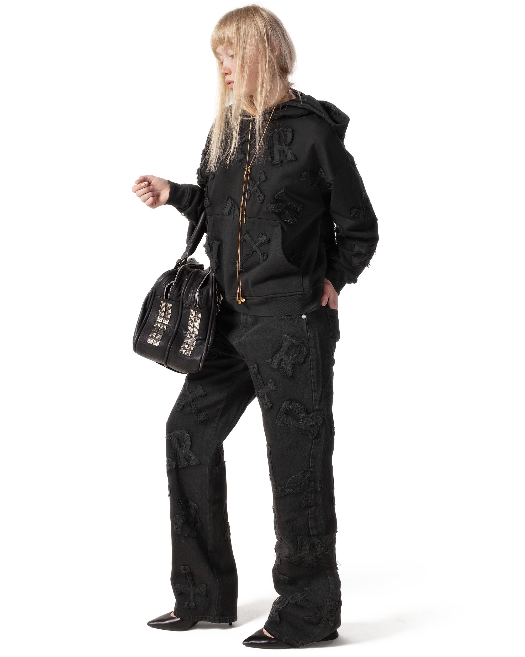Black patch hoodie