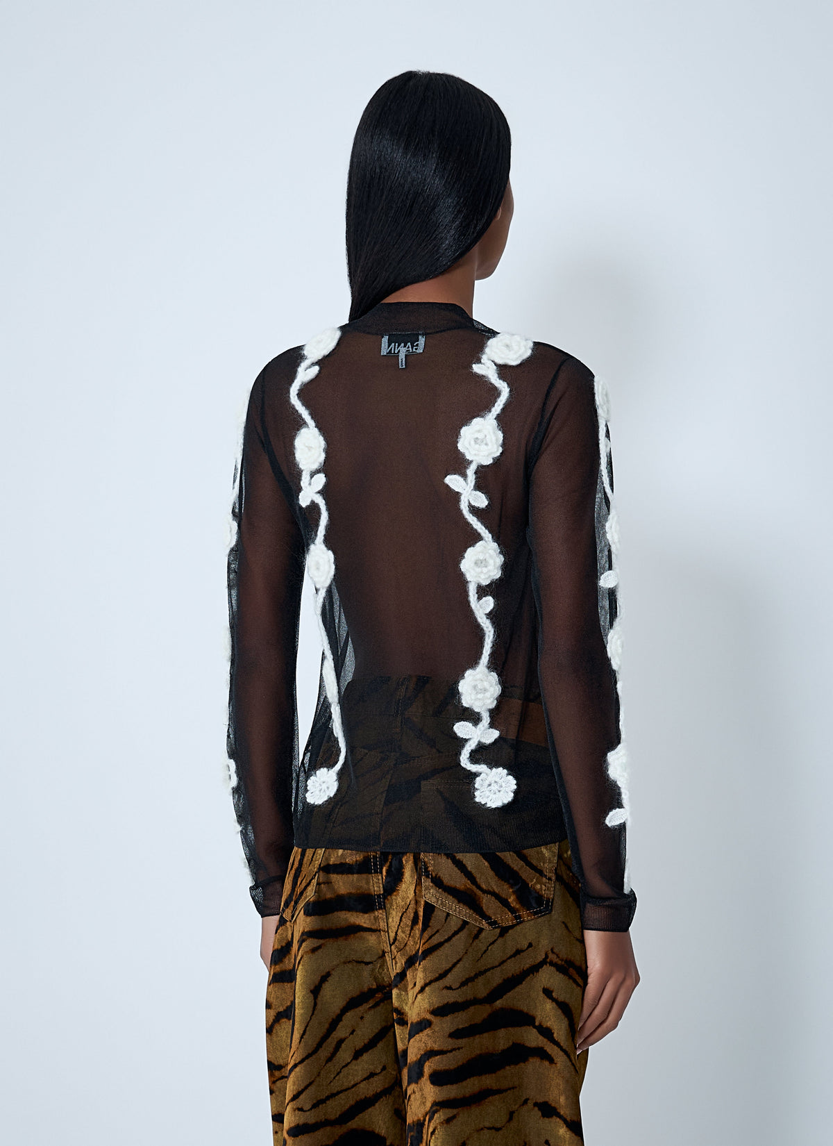 Sheer floral crochet sweater