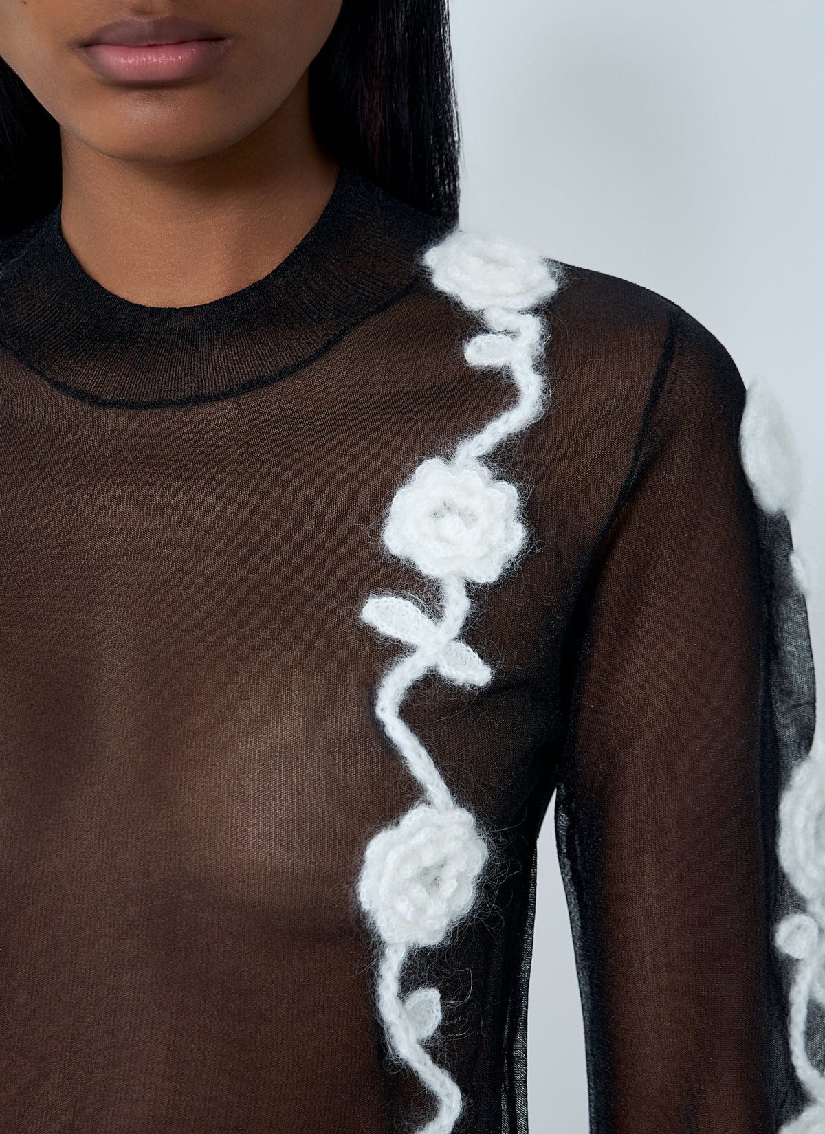 Sheer floral crochet sweater