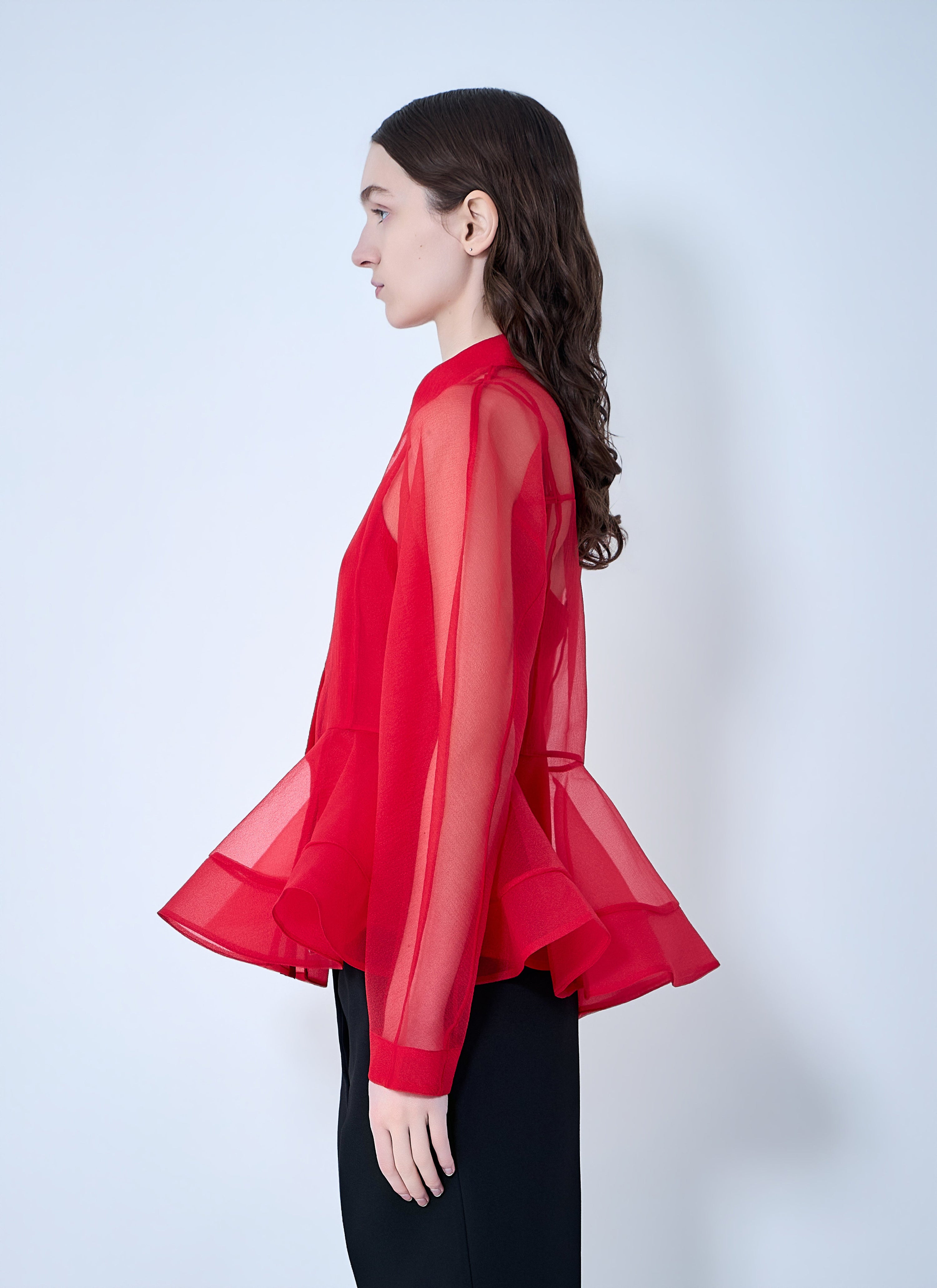 Textured organza peplum shirt