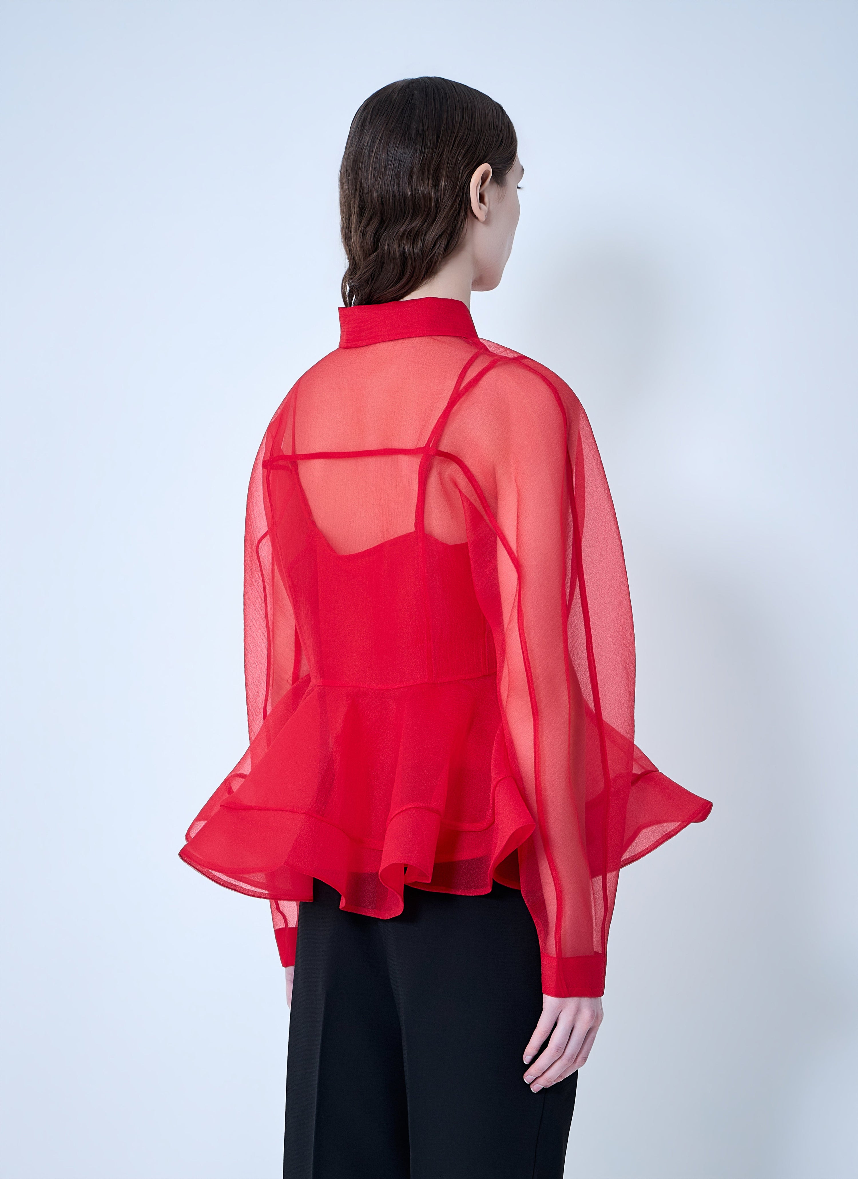 Textured organza peplum shirt