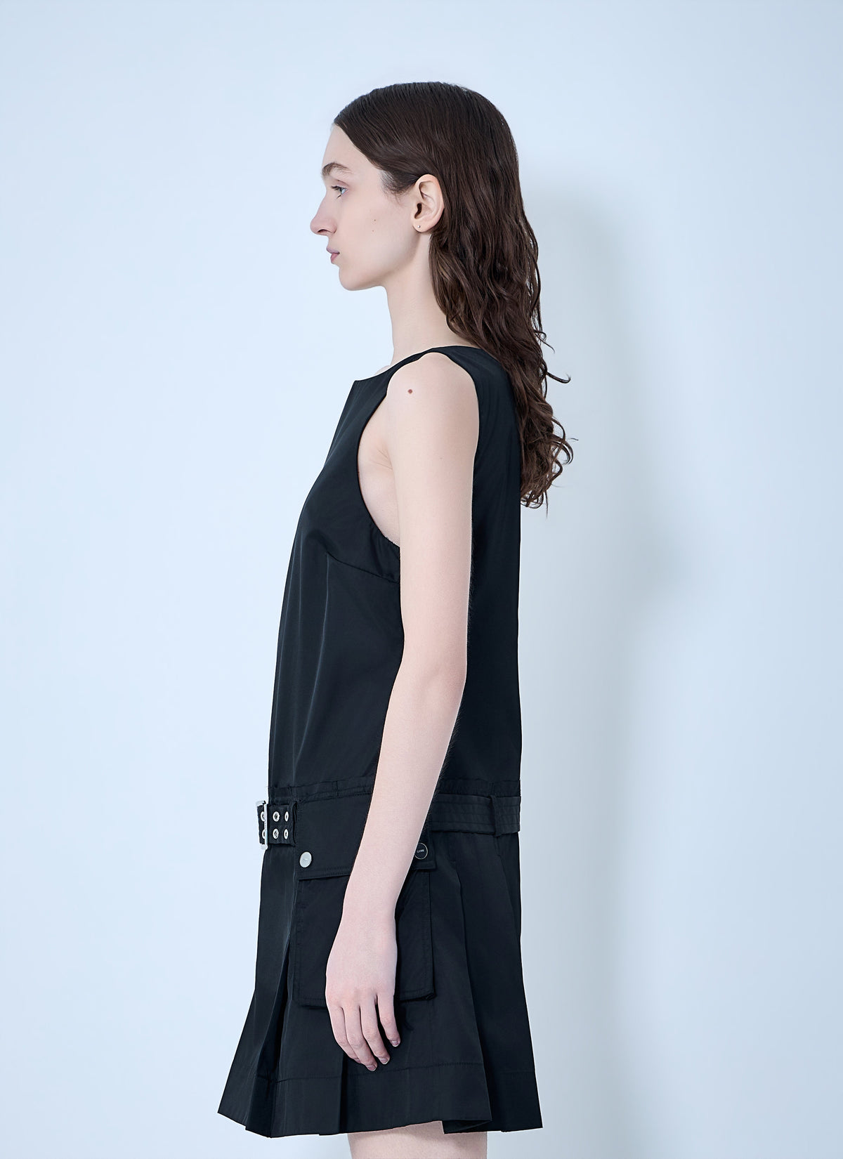 Duchesse nylon belted mini dress