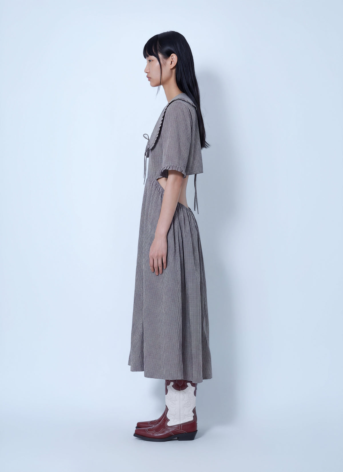Check cotton cut out midi dress