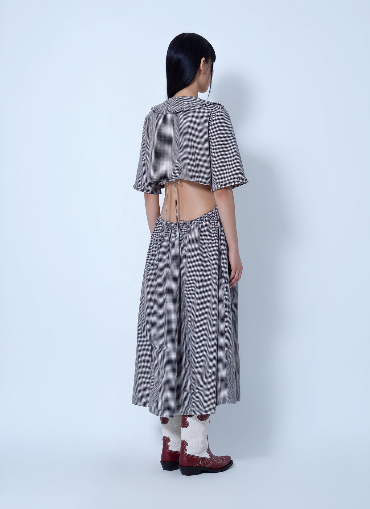 Check cotton cut out midi dress