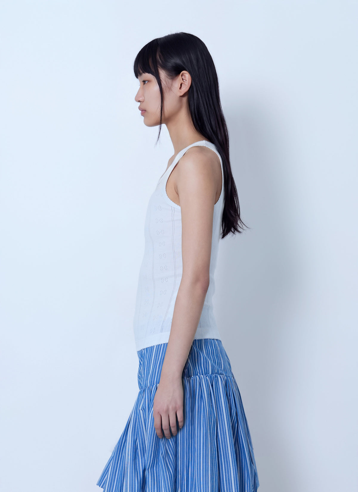 Compact pointelle rib jersey tank top